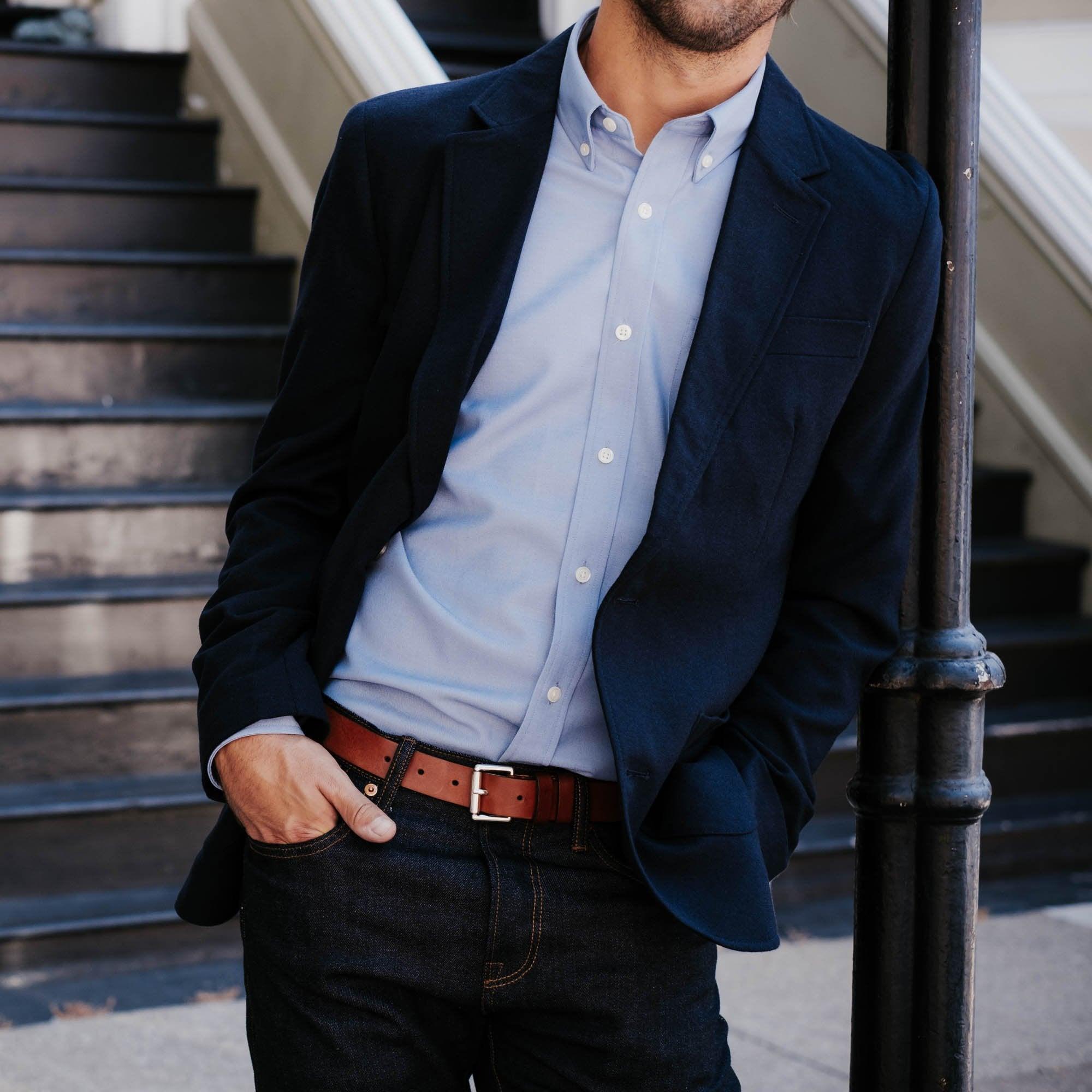 Merino Wool Button-Down Shirt | Blue Oxford 210 Product Image