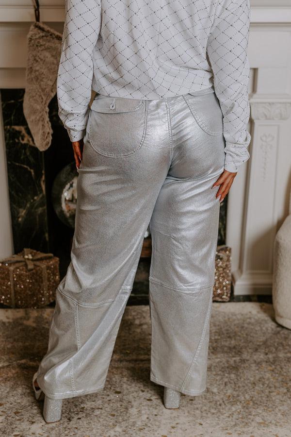 The Raleigh High Waist Metallic Pants In Silver Curves Product Image