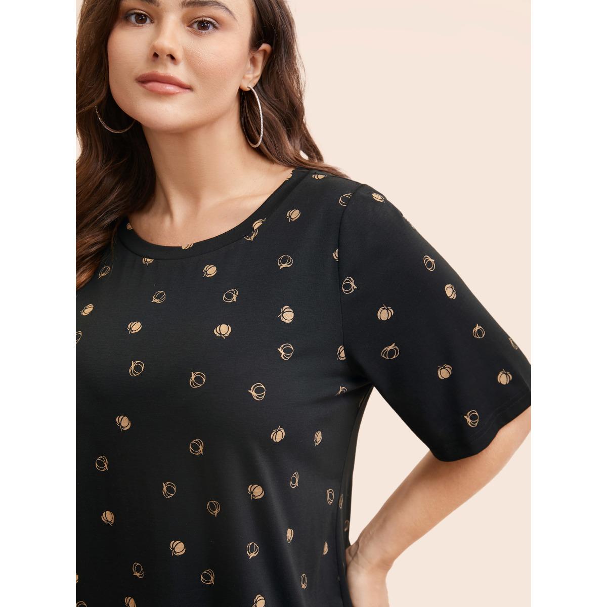 Plus Size Halloween Pumpkin Print Crew Neck T-shirt Black Women Casual Printed Graphic-Halloween Round Neck Festival-Halloween T-shirts BloomChic 28/5X Product Image