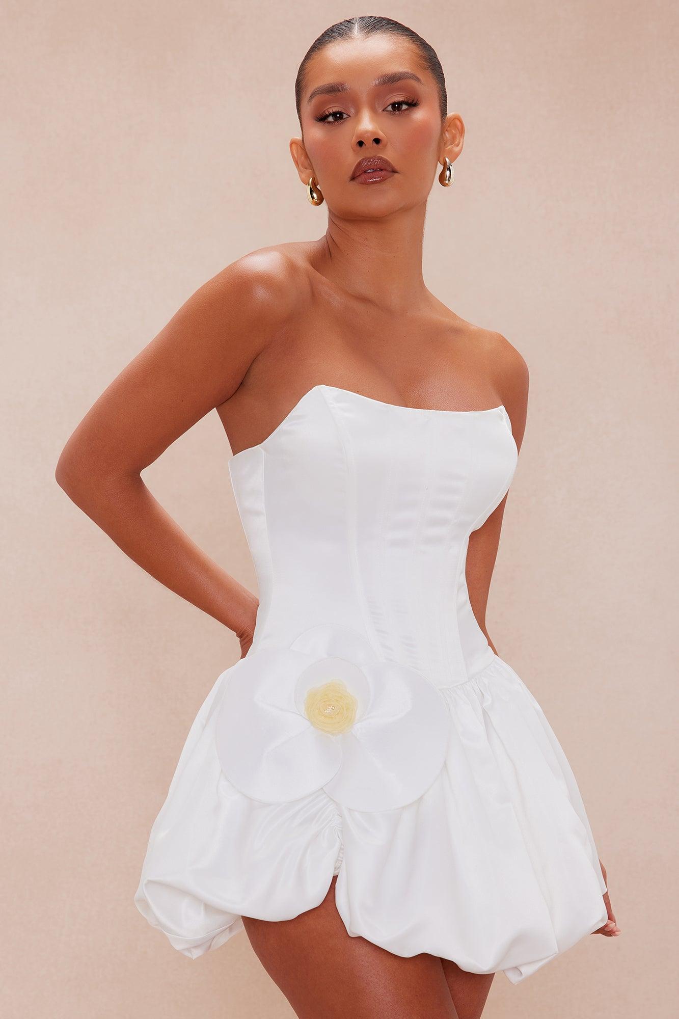 Stephany Satin Bubble Mini Dress - White Product Image