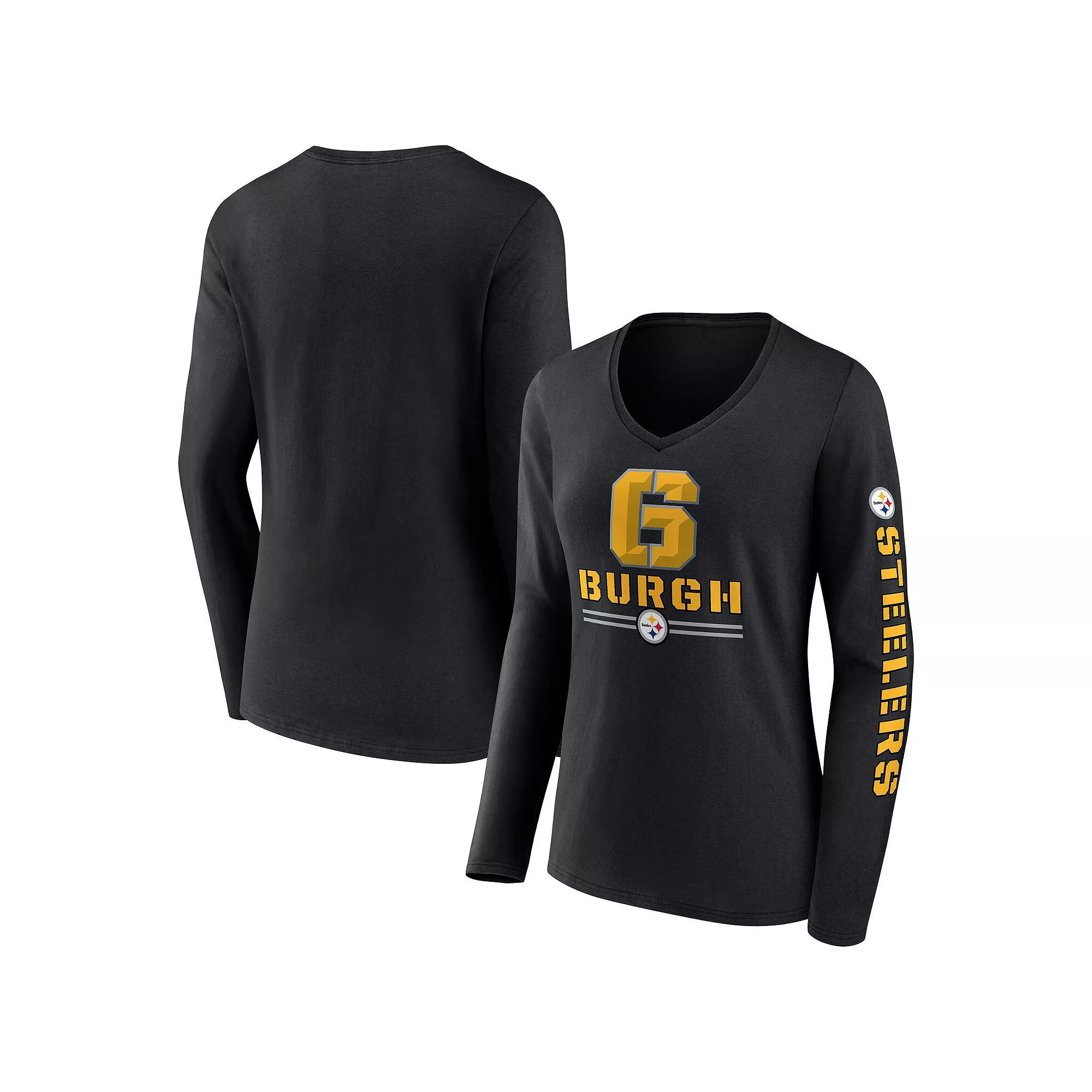 Women's Black Pittsburgh Steelers Hometown Sweep Long Sleeve V-Neck T-Shirt,  Product Image