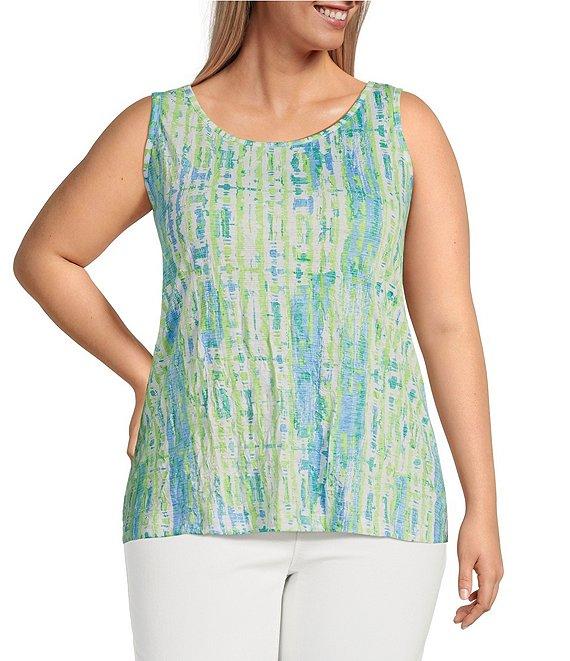 Ali Miles Plus Size Green Abstract Print Button Front Tank Set Product Image