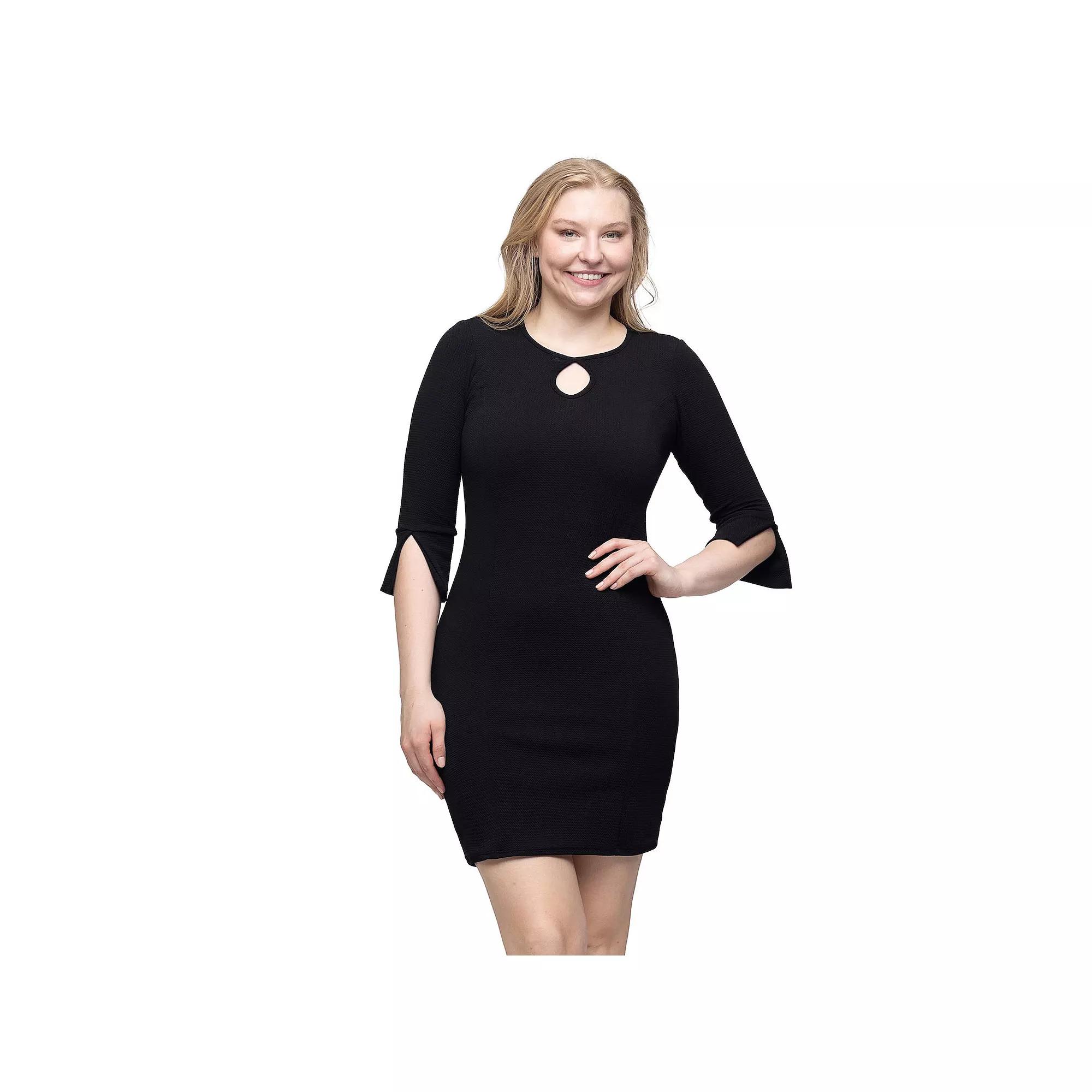 Women's 24Seven Comfort Apparel Keyhole 3/4-Sleeve Mini Dress,  Product Image