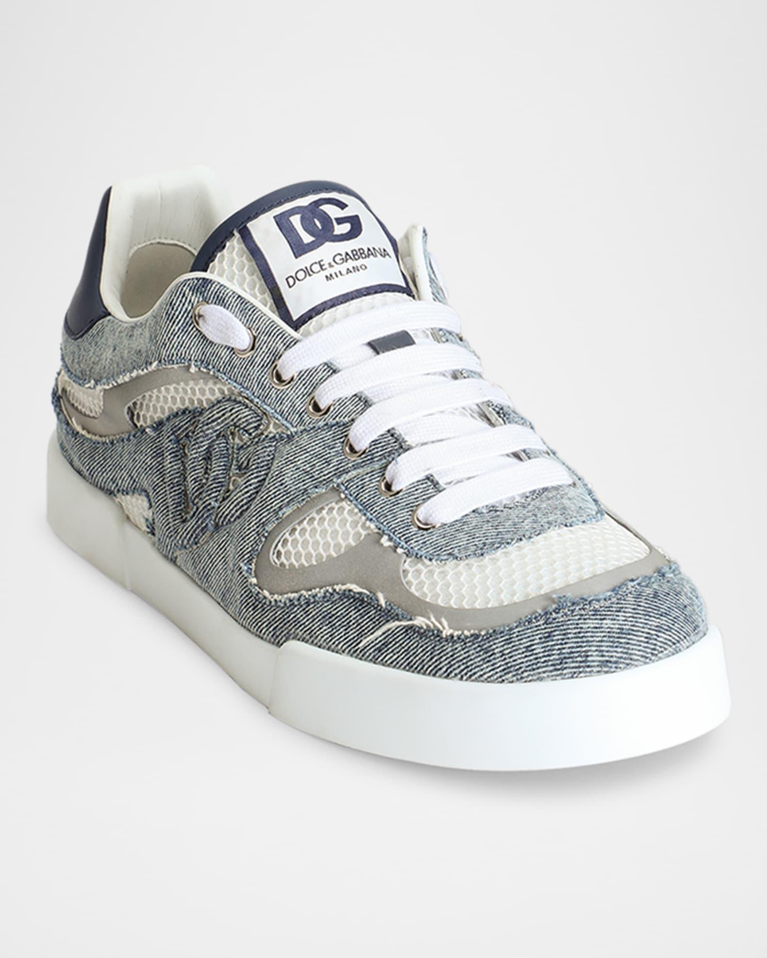 Men's Mesh and Leather Low-Top Sneakers Product Image