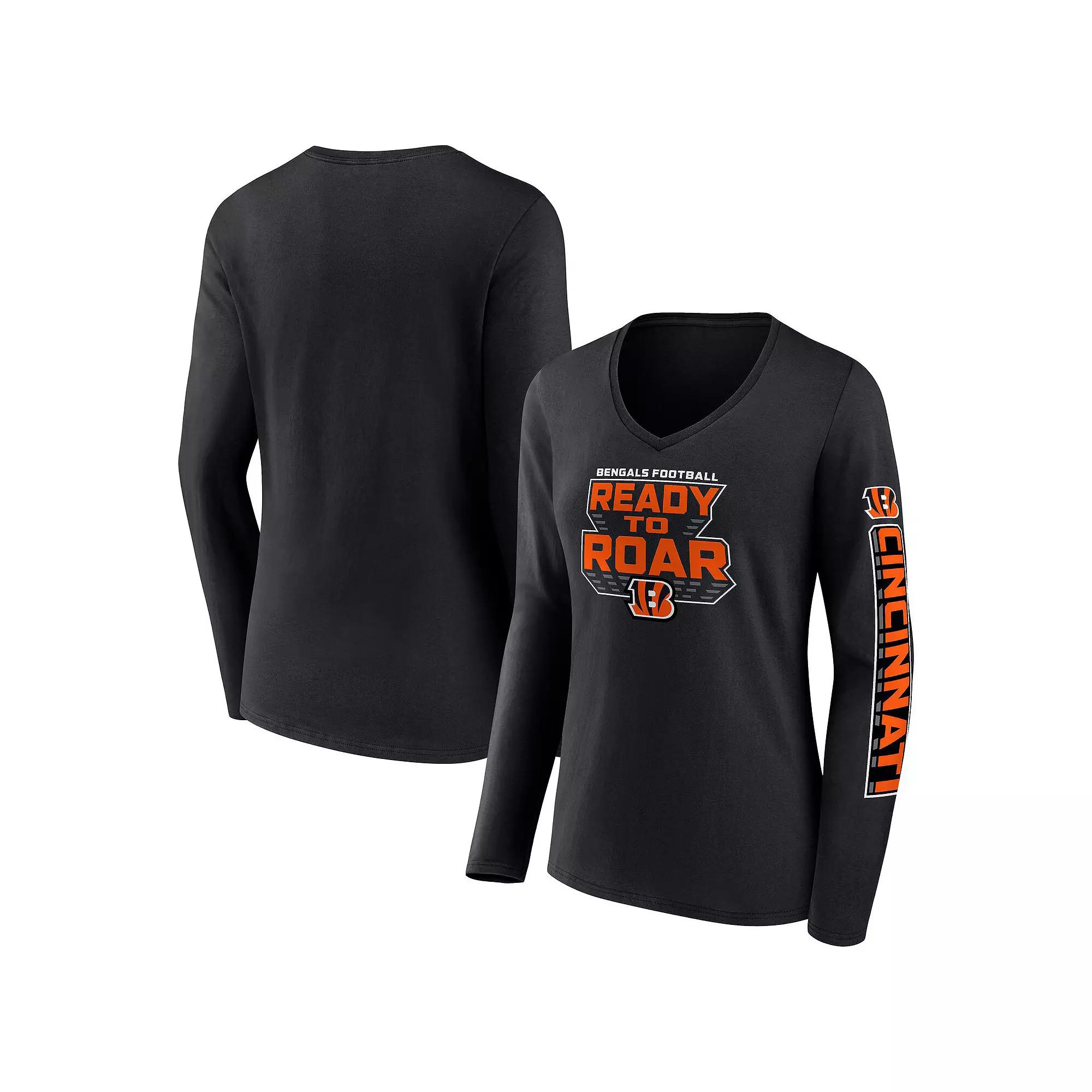 Women's Fanatics Black Cincinnati Bengals Hometown Sweep Long Sleeve V-Neck T-Shirt,  Product Image