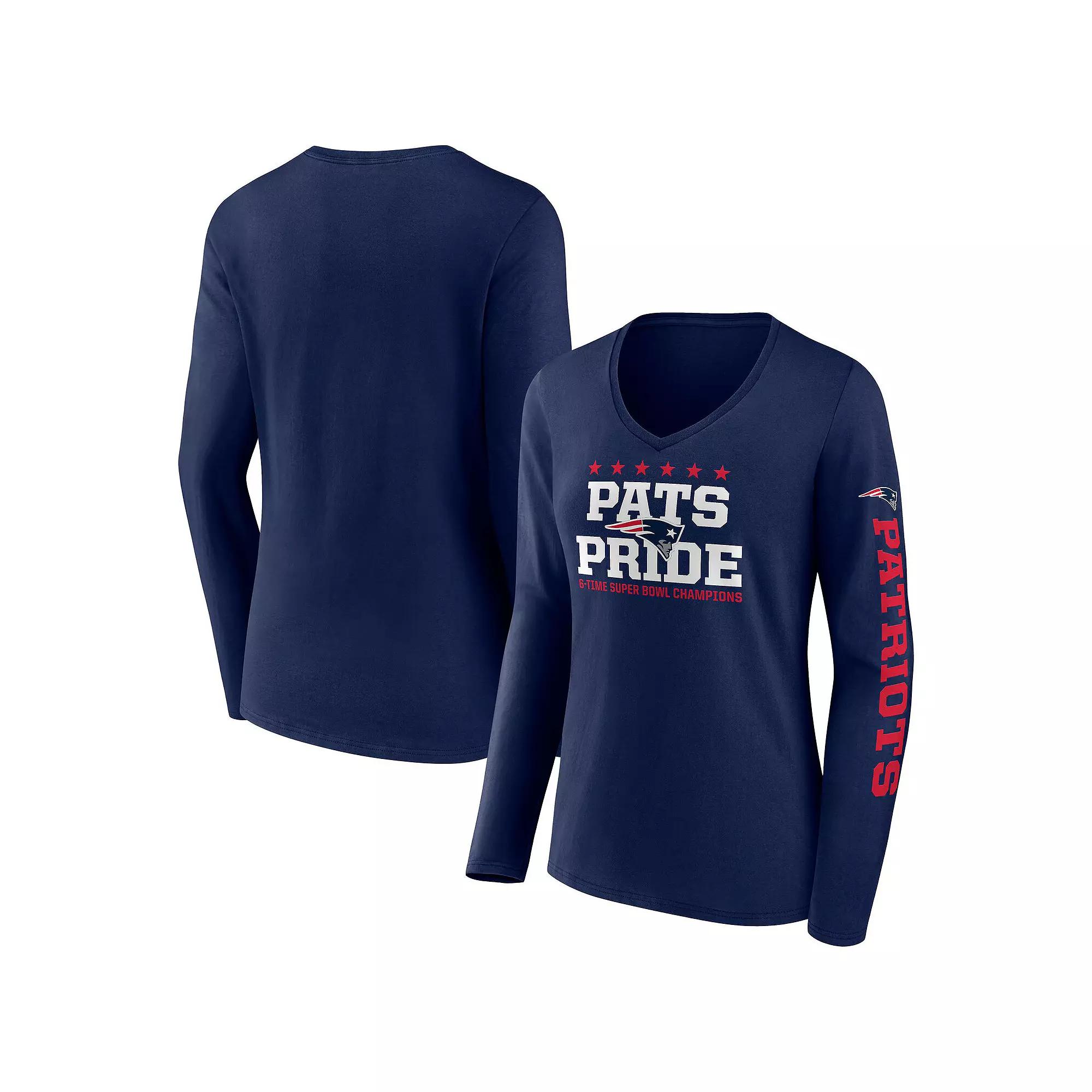Women's Fanatics Branded Navy New England Patriots Hometown Sweep Long Sleeve V-Neck T-Shirt,  Product Image