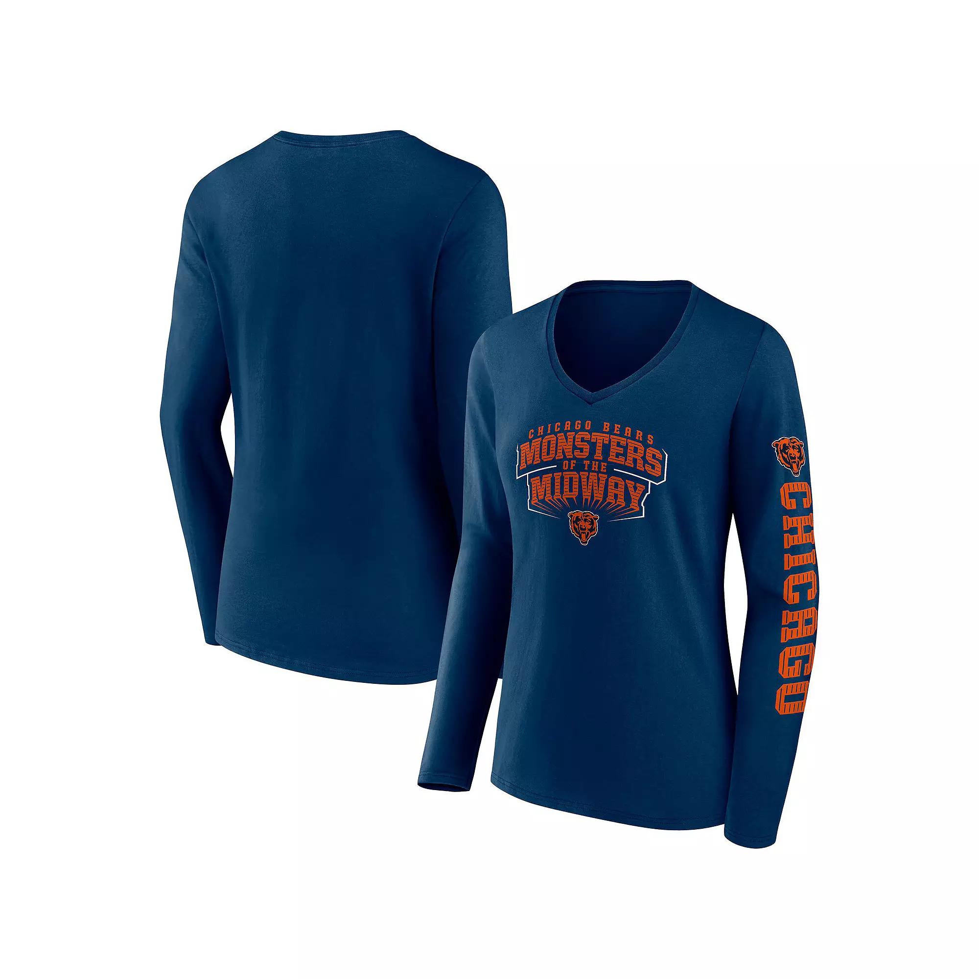 Women's Fanatics Branded Navy New England Patriots Hometown Sweep Long Sleeve V-Neck T-Shirt,  Product Image