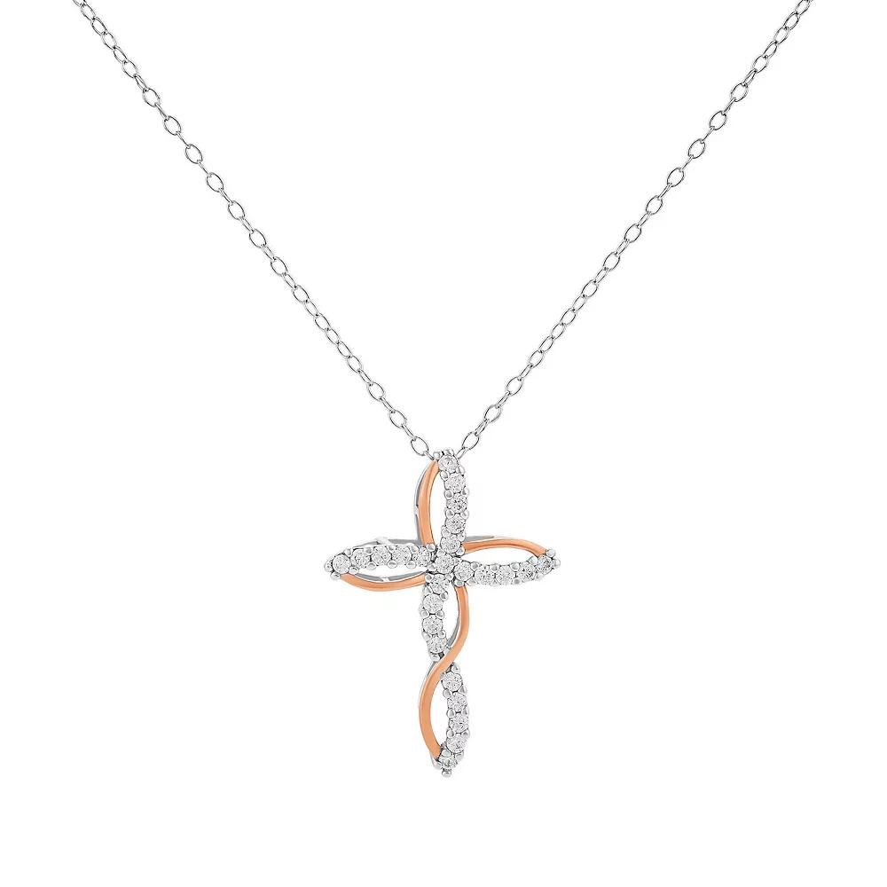 PRIMROSE Sterling Silver Cubic Zirconia Twisted Cross Pendant Necklace, Womens Two Tone Gold Clear Product Image