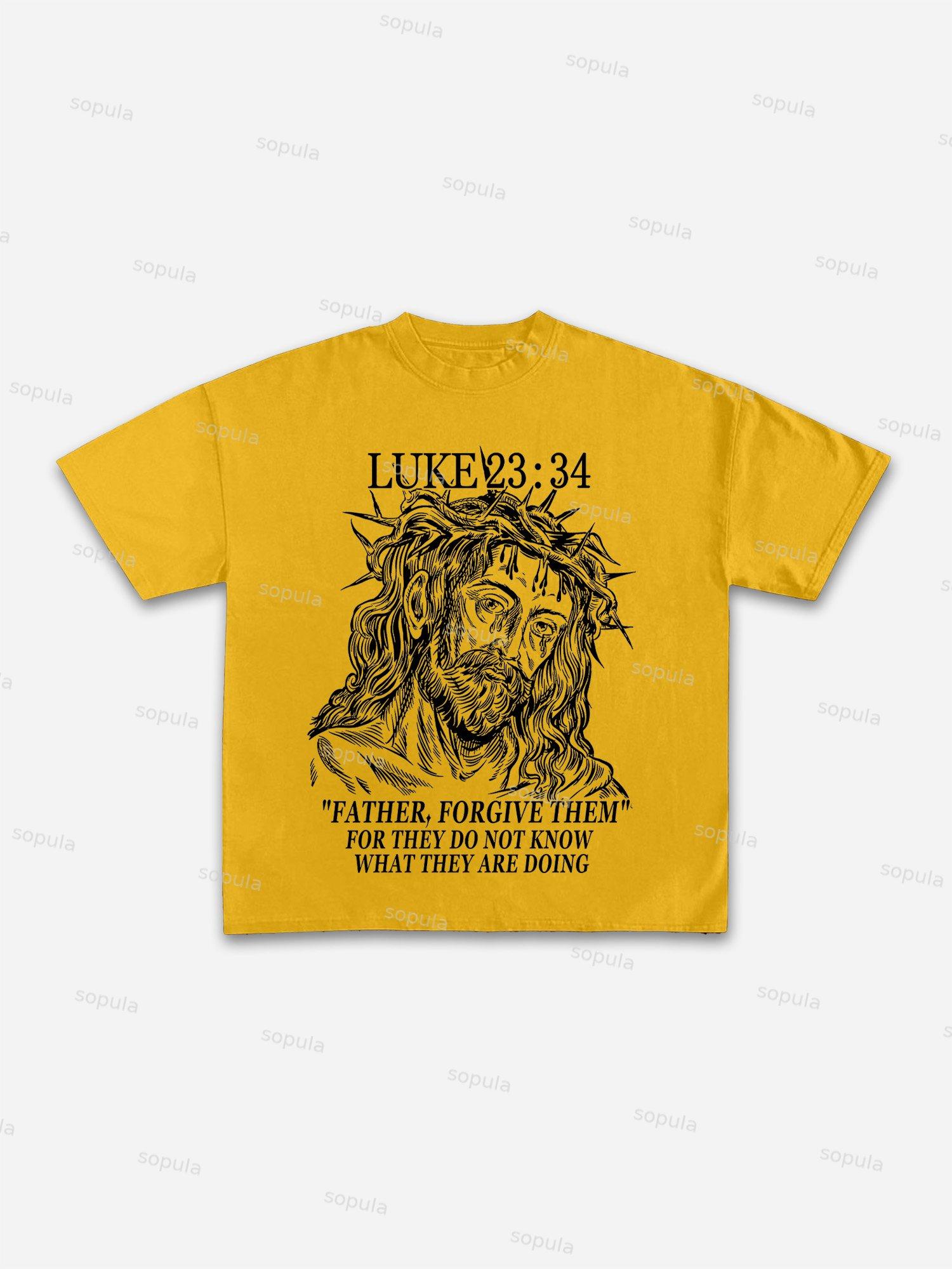 Forgive Them, Father Bible Print Cotton T-shirt Product Image