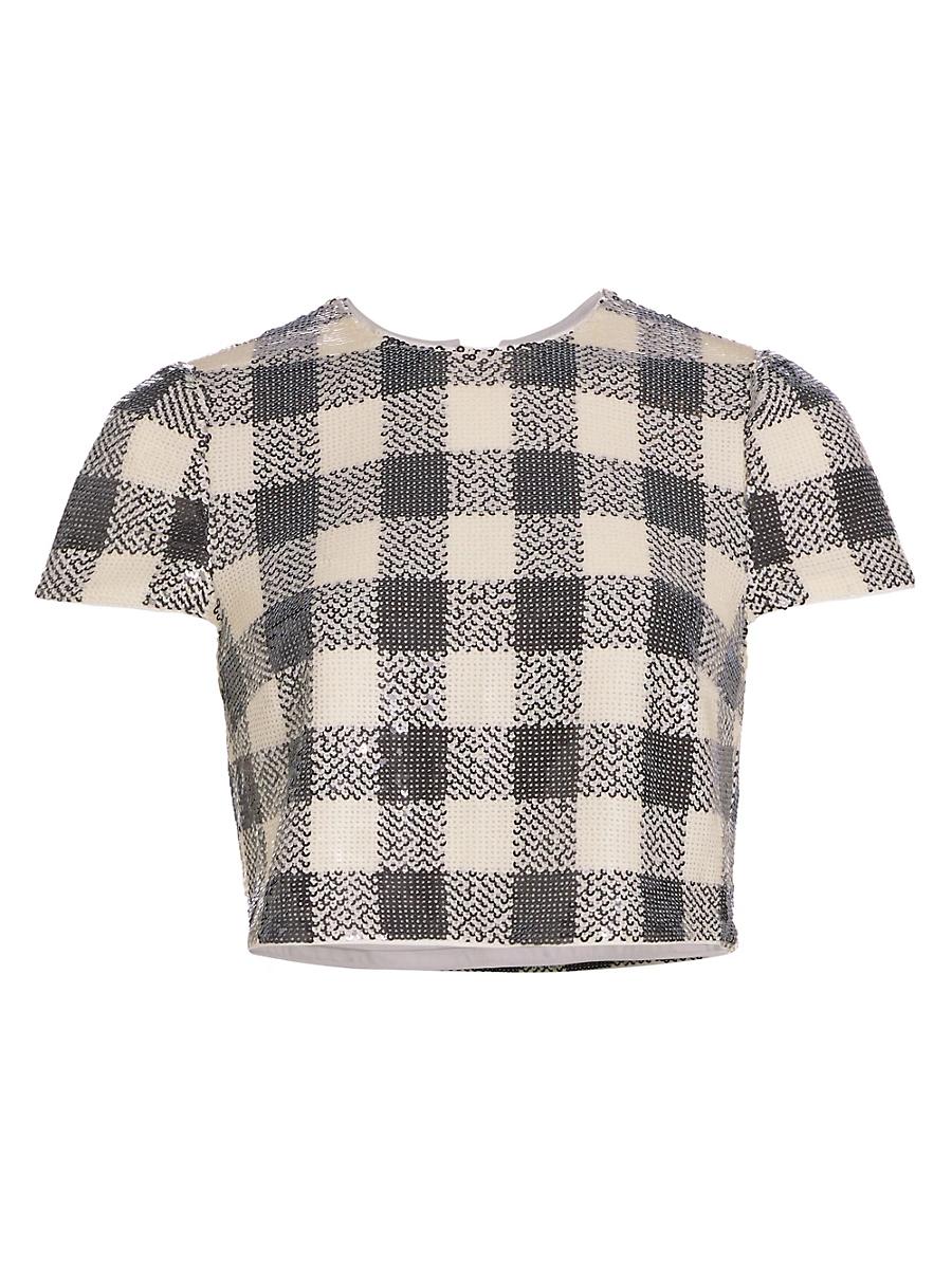Womens Elena Sequined Check Crop Top Product Image