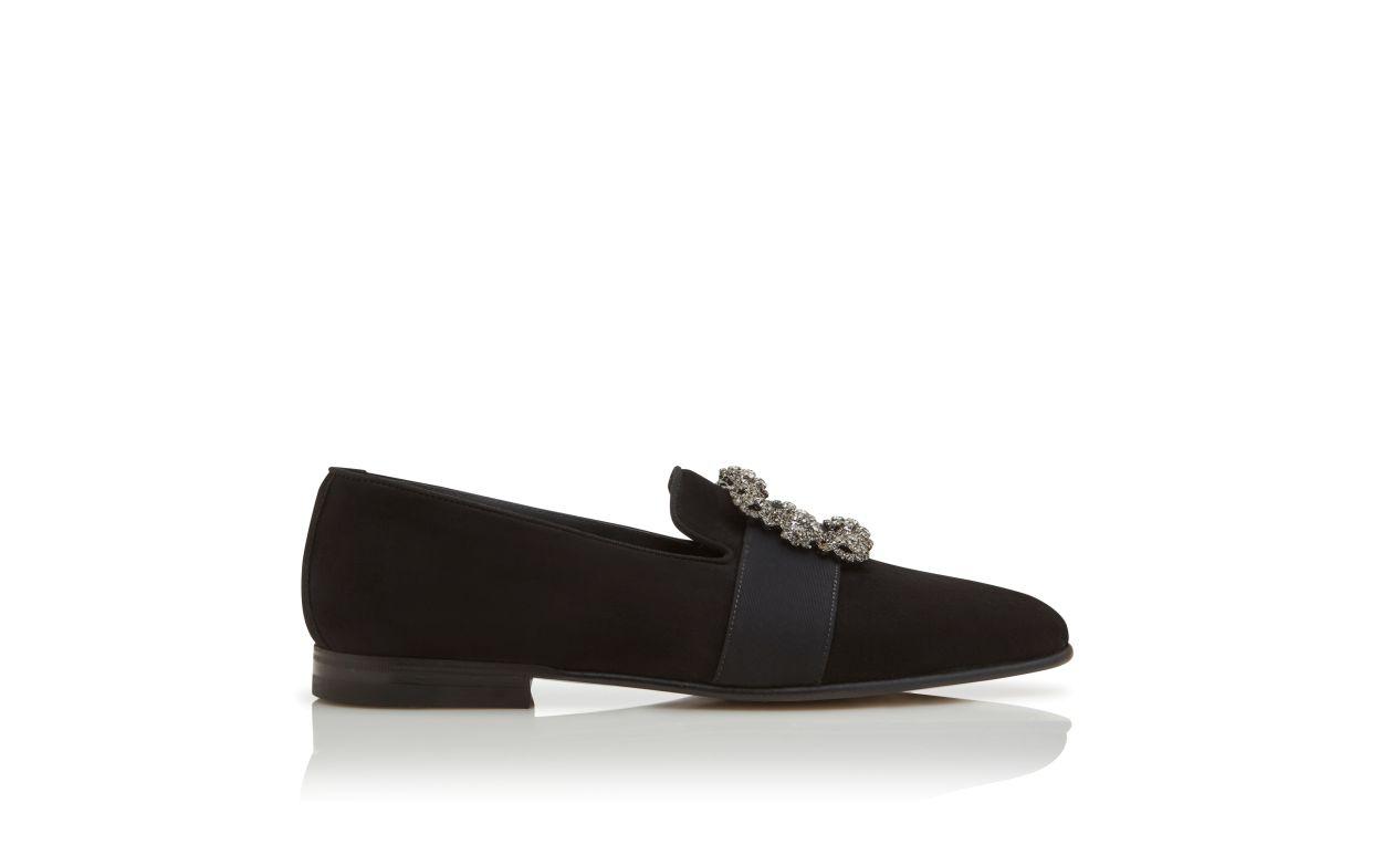 CARLTON Black Suede Jewel Buckle Loafers Product Image