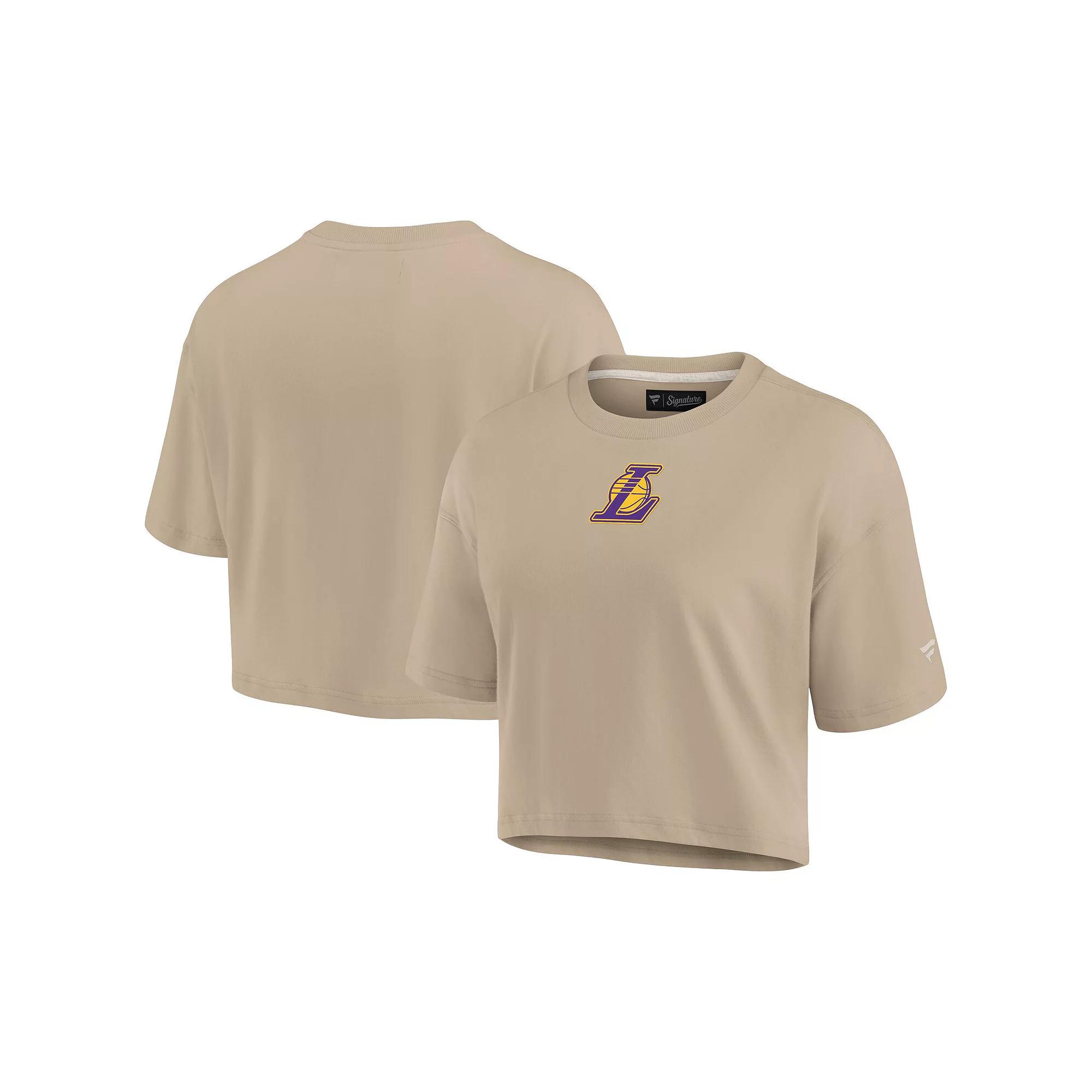 Women's Fanatics Signature Khaki Los Angeles Lakers Elements Super Soft Boxy Cropped T-Shirt,  Product Image