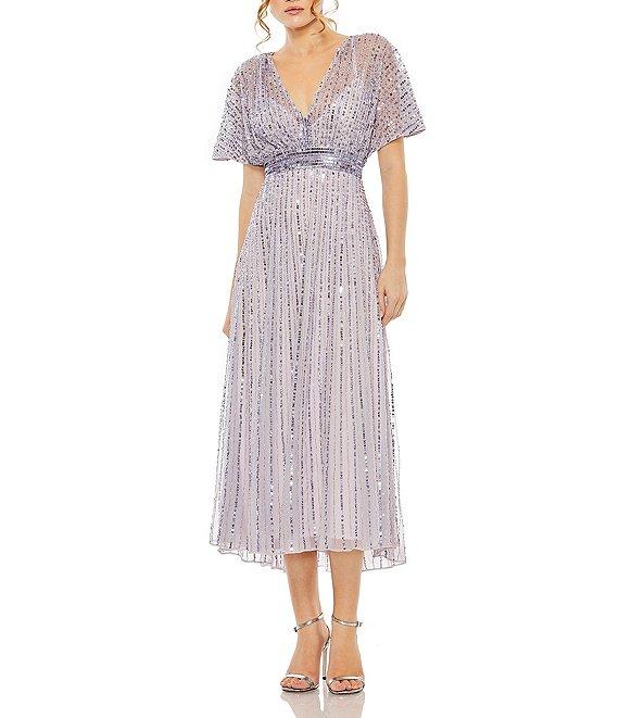 Mac Duggal Flutter Sleeve Embellished Chiffon A-Line Midi Dress Product Image