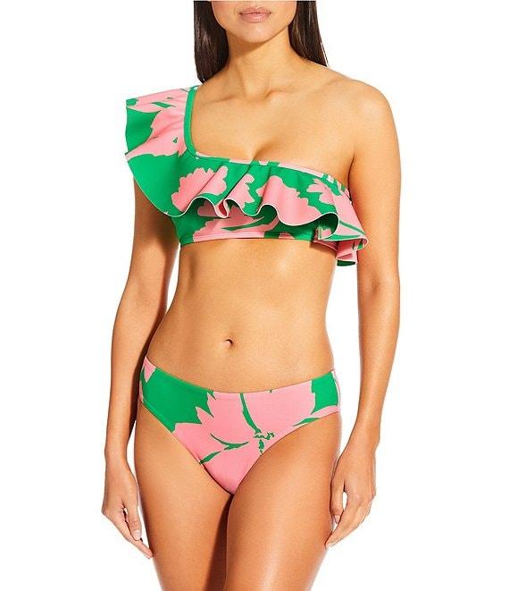 Antonio Melani Mandarin Blooms Bonded Ruffle One Shoulder Swim Top Product Image