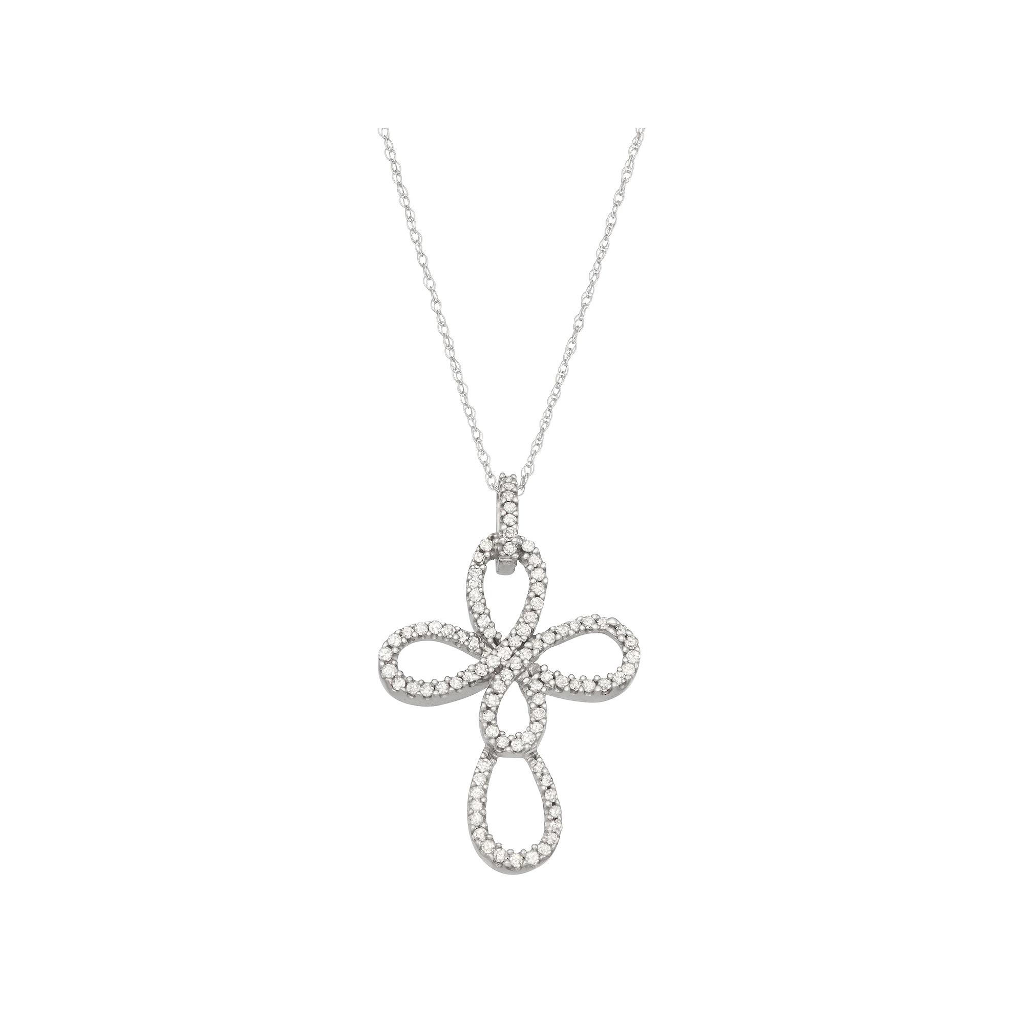 HDI 10k White Gold 1/2 Carat T.W. Diamond Open Cross Pendant Necklace, Women's, Size: 18" Product Image