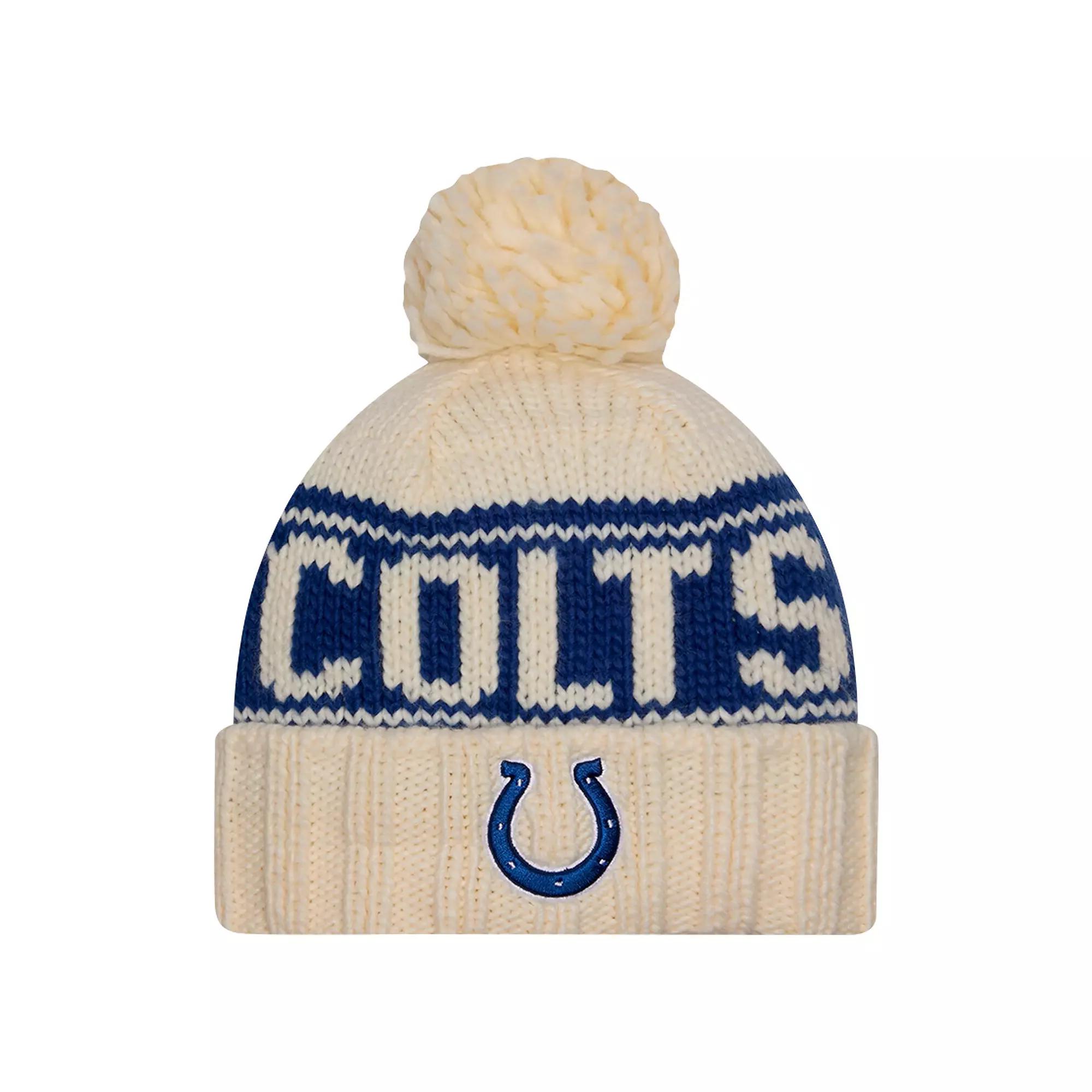 Women's New Era Cream Indianapolis Colts 2024 Sideline Cuffed Knit Hat with Pom, Beige Product Image