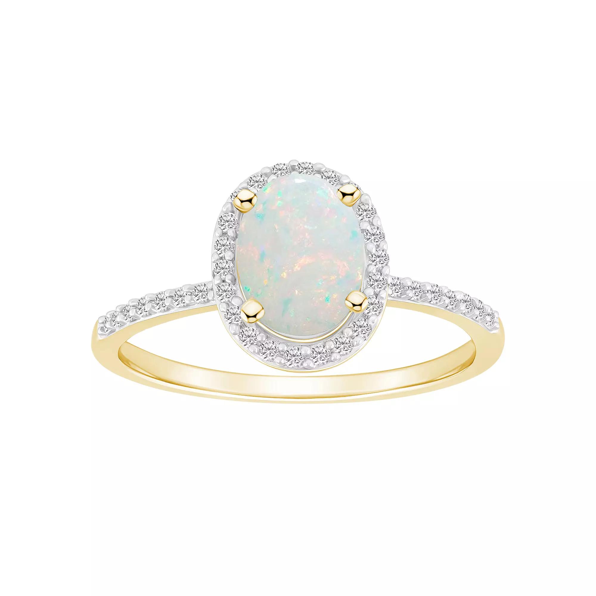 Celebration Gems 10k Gold 8 mm x 6 mm Oval Gemstone & Lab-Created White Sapphire Halo Ring, Women's, Size: 9 Product Image