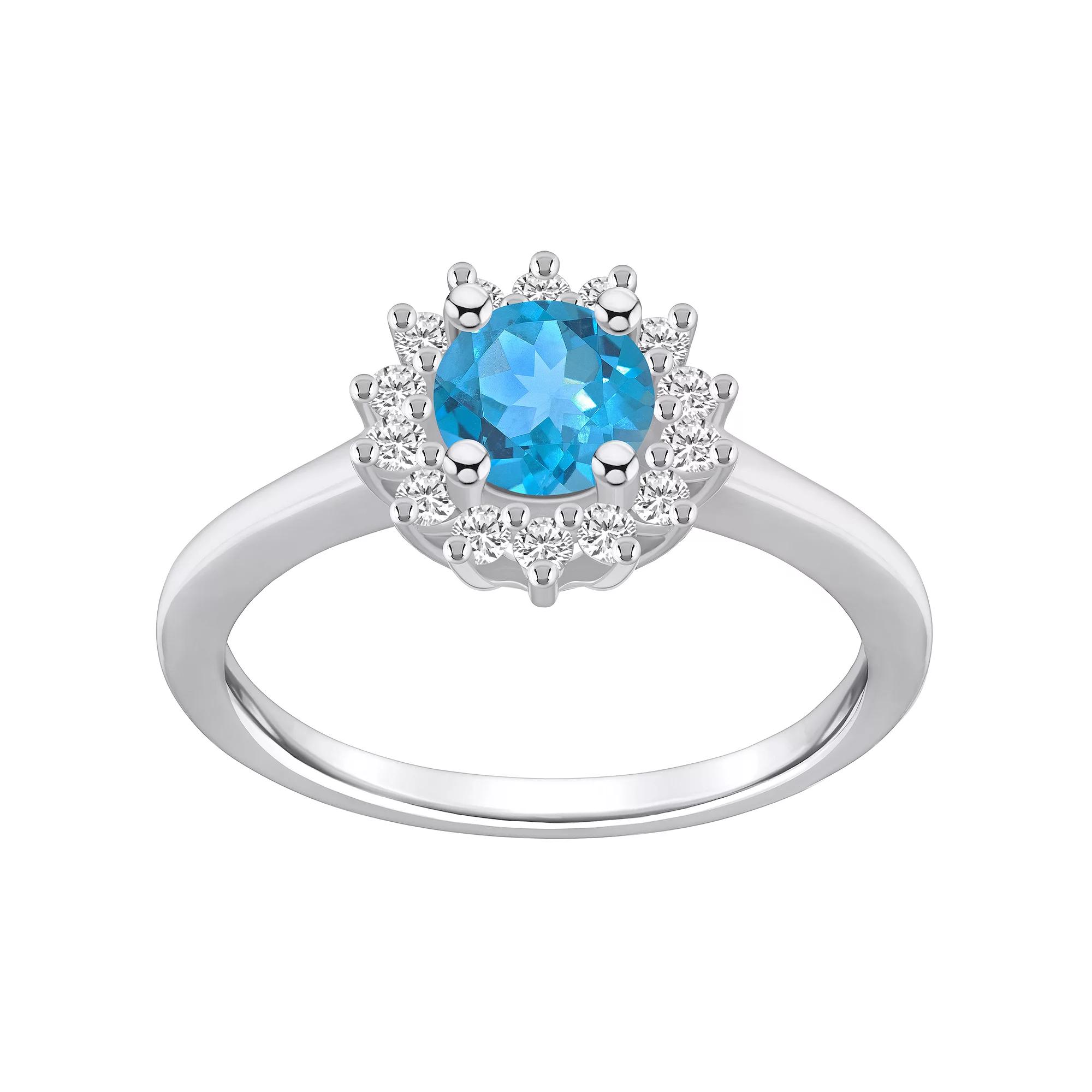 Alyson Layne 14k White Gold Blue Topaz & 1/4 Carat T.W. Diamond Halo Ring, Womens Product Image