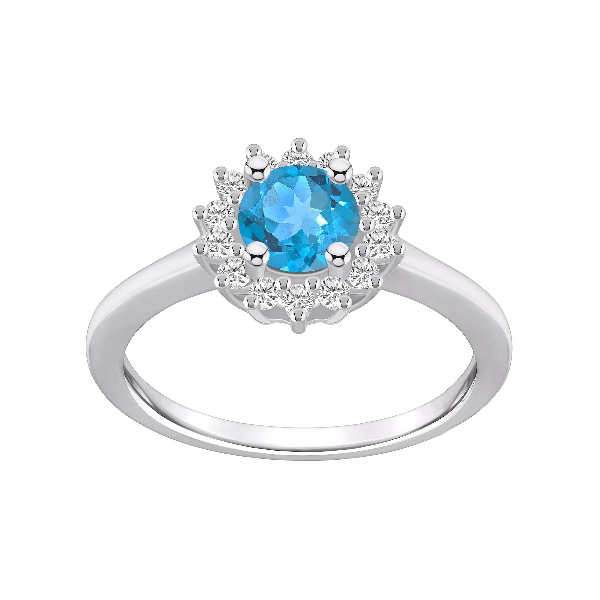 Alyson Layne 14k White Gold Blue Topaz & 1/4 Carat T.W. Diamond Halo Ring, Womens Product Image
