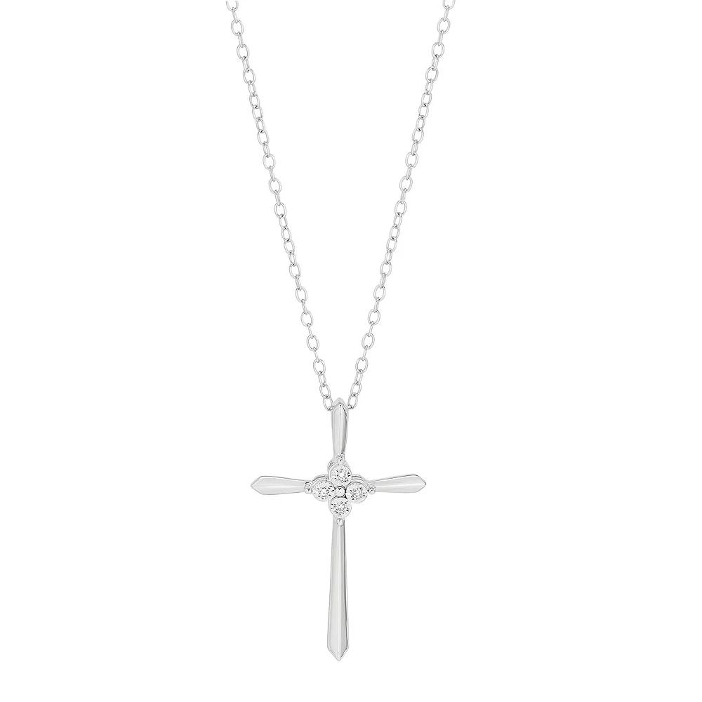 Sterling Silver Diamond Accent Center Cross Pendant Necklace, Women's, Size: 18" Product Image