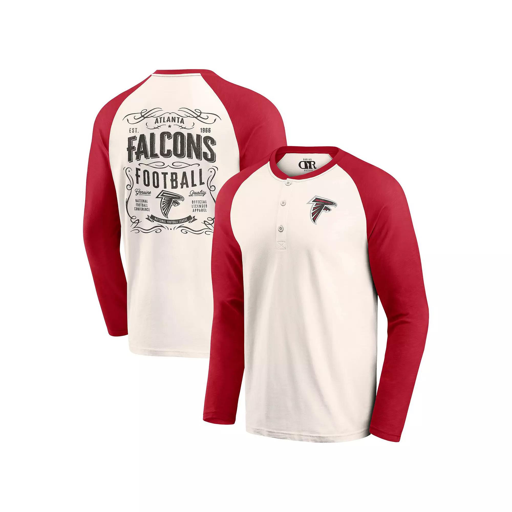 Men's Darius Rucker Collection by Fanatics Cream/Red Atlanta Falcons Raglan Henley T-Shirt, Size: XL, Beige Product Image