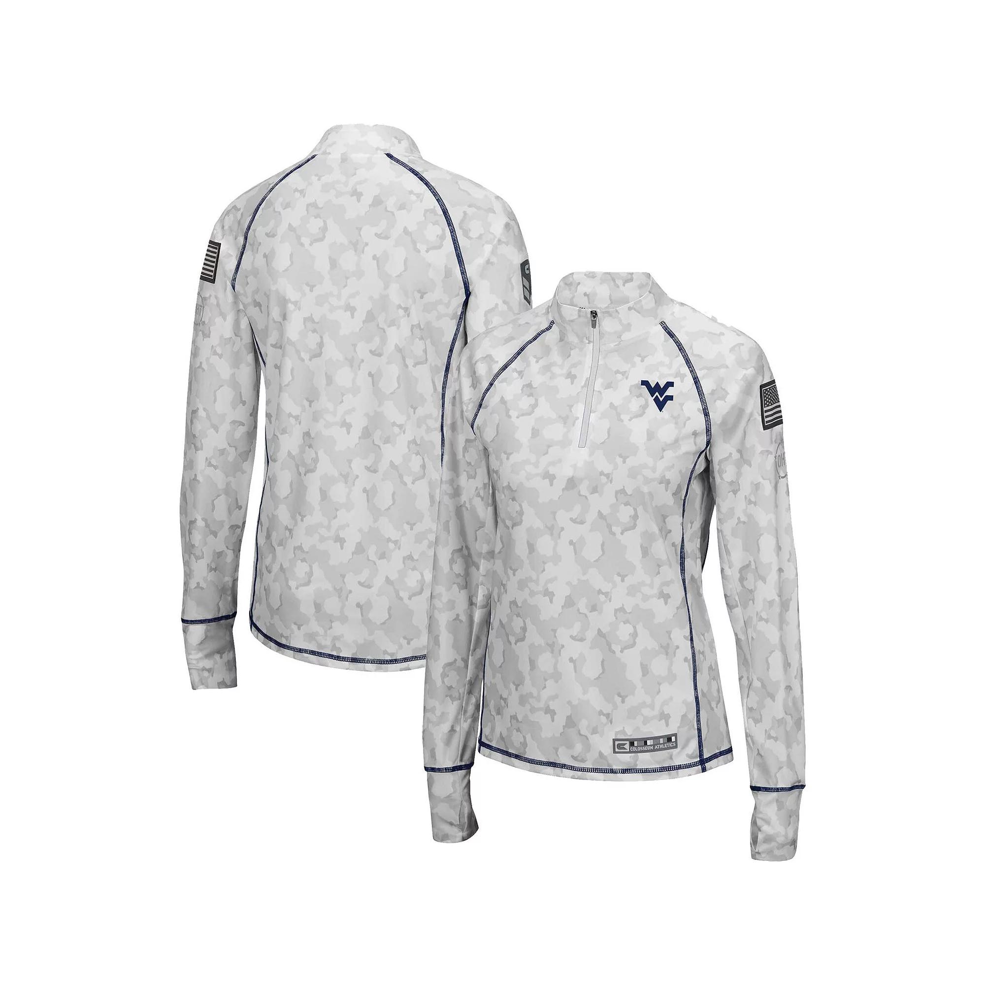 Women's Colosseum White West Virginia Mountaineers OHT Military Appreciation Officer Arctic Camo Fitted Lightweight 1/4-Zip Jacket, Size: Large Product Image