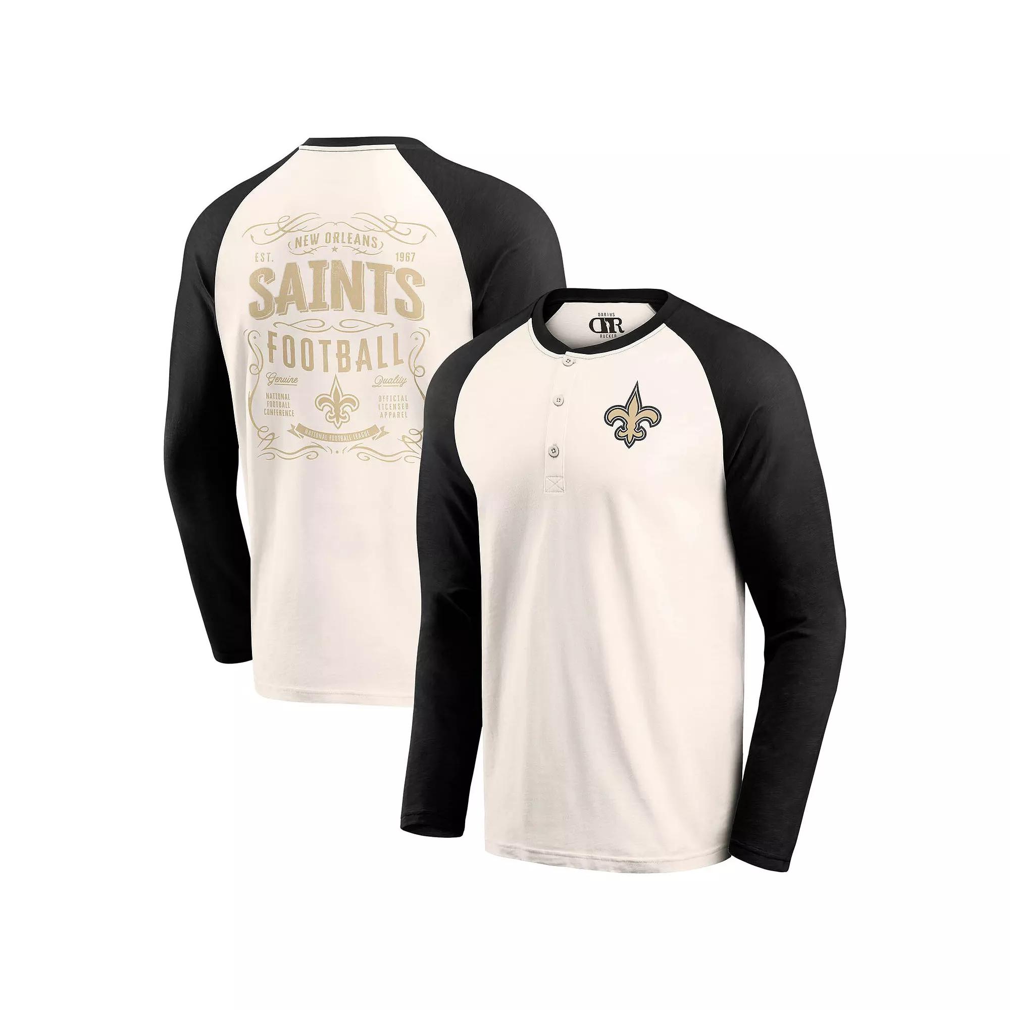 Men's Darius Rucker Collection by Fanatics Cream/Black New Orleans Saints Raglan Henley T-Shirt,  Product Image