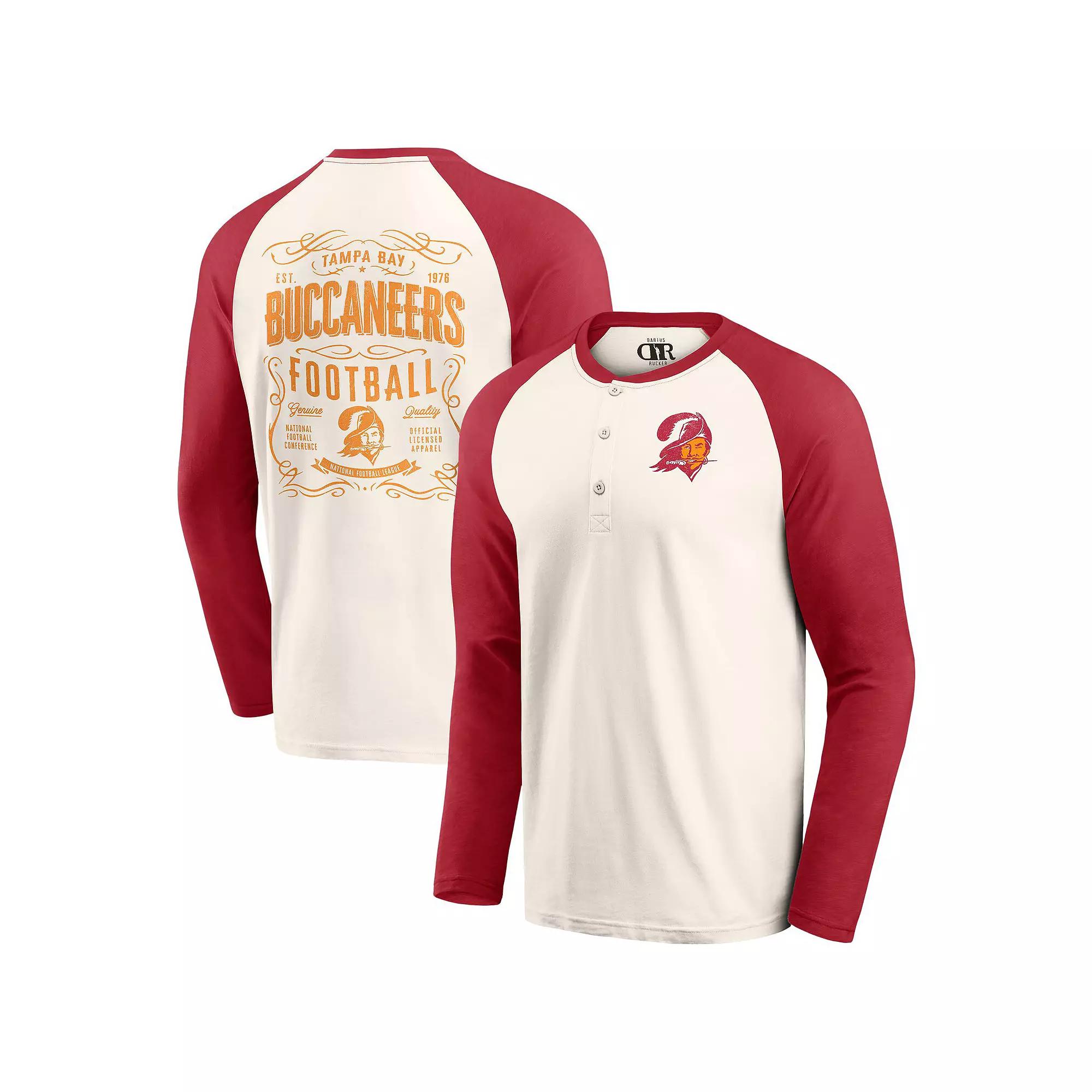 Men's Darius Rucker Collection by Fanatics Cream/Red Tampa Bay Buccaneers Raglan Henley Long Sleeve T-Shirt, Size: 2XL, Beige Product Image