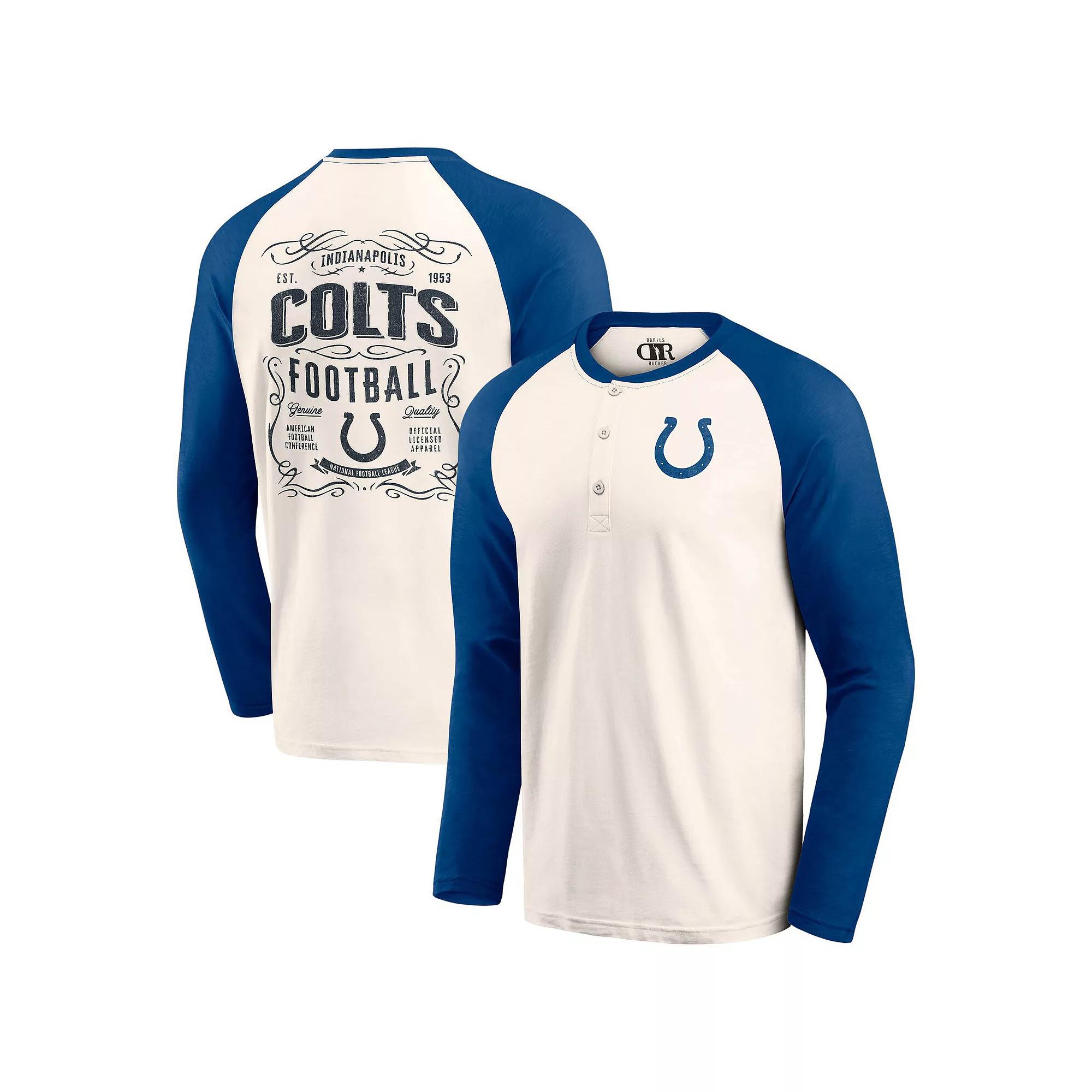 Men's Darius Rucker Collection by Fanatics Cream/Royal Indianapolis Colts Raglan Henley T-Shirt, Size: 3XL, Beige Product Image