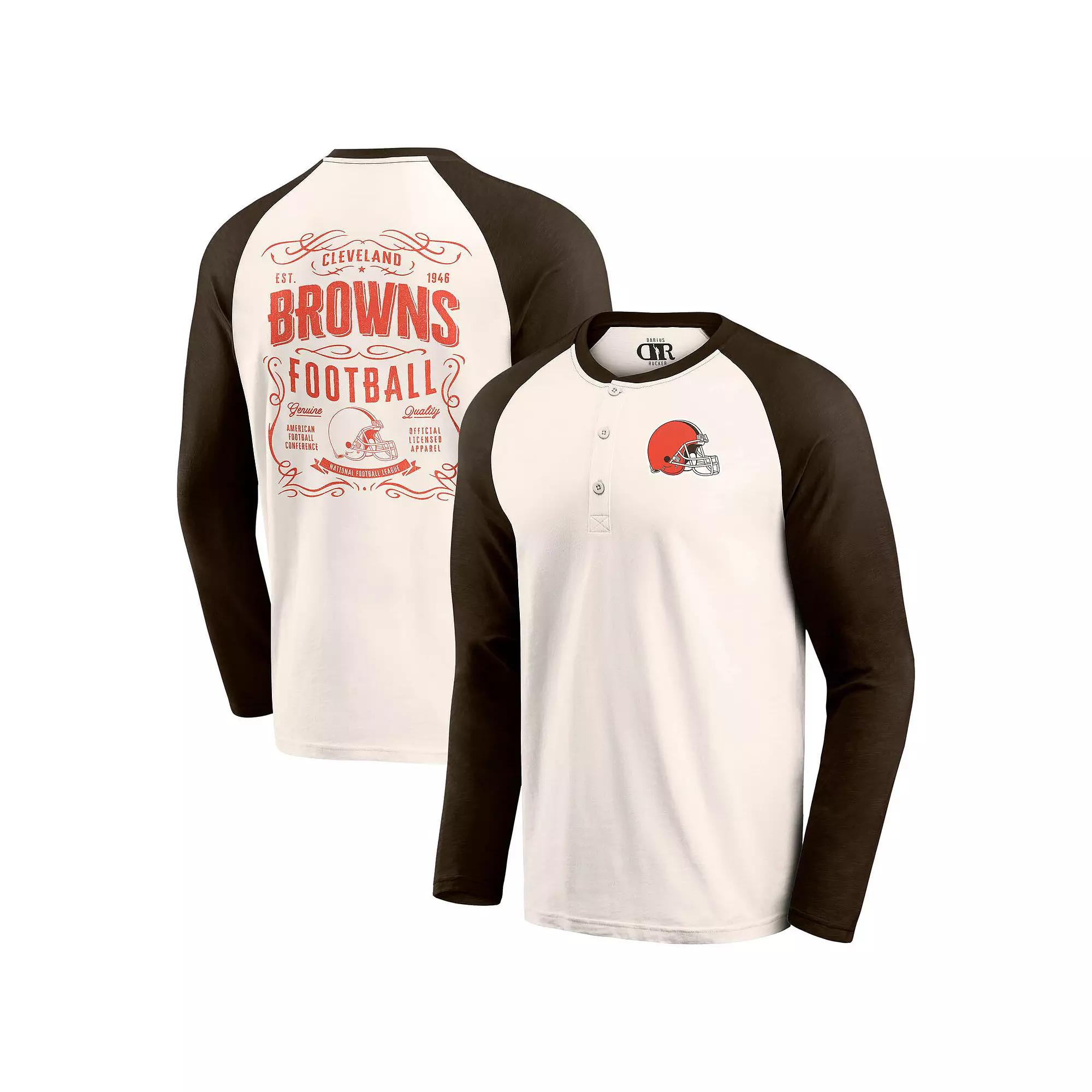 Men's Darius Rucker Collection by Fanatics Cream/Brown Cleveland Browns Raglan Henley T-Shirt,  Product Image