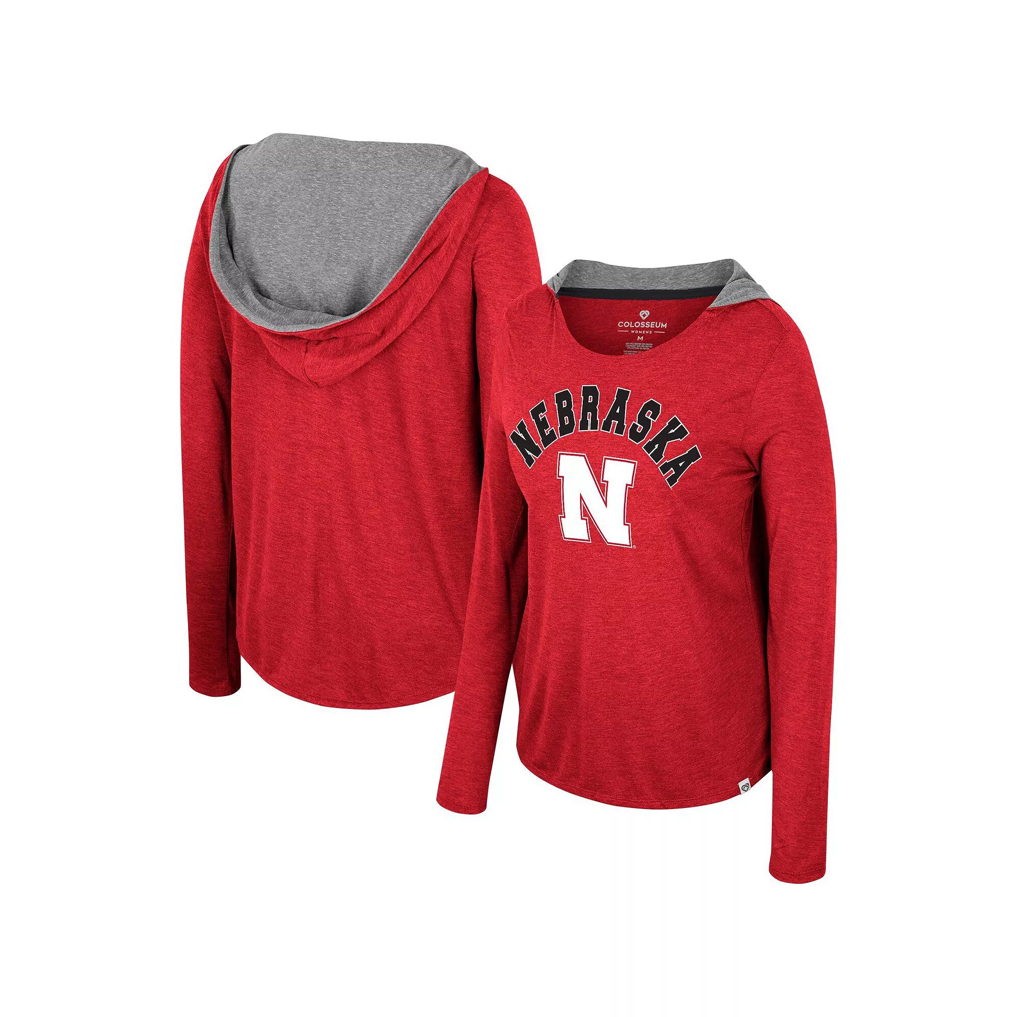 Women's Colosseum  Scarlet Nebraska Huskers Distressed Heather Long Sleeve Hoodie T-Shirt, Size: Medium, Red Product Image