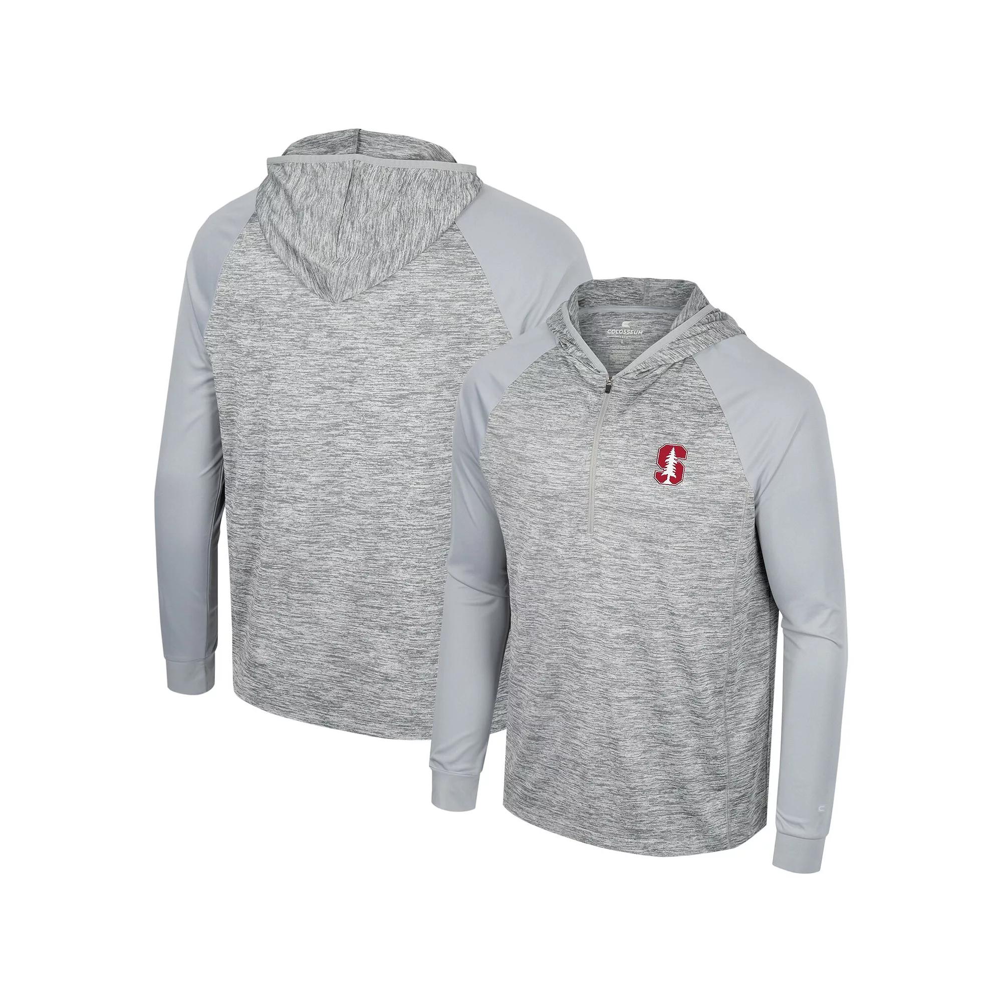 Men's Colosseum Gray Stanford Cardinal Cybernetic Raglan Quarter-Zip Hooded Top, Size: 2XL, Grey Product Image