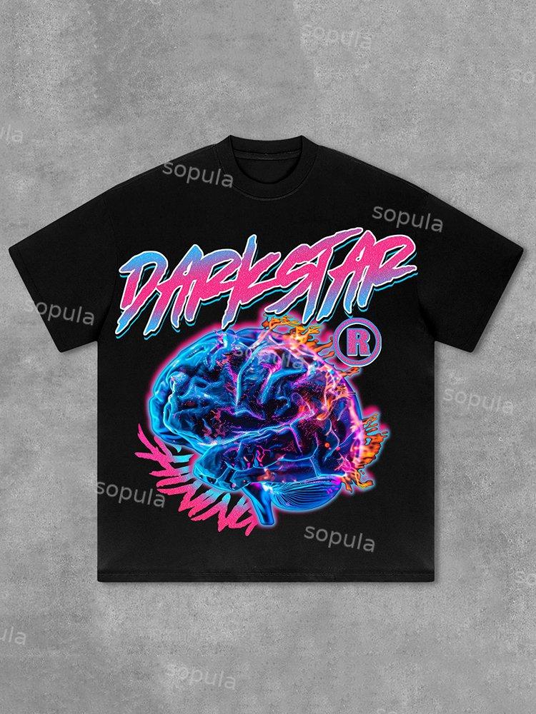 Sopula Darkstar Fun Color Brain Graphic Print Cotton T-Shirt Product Image