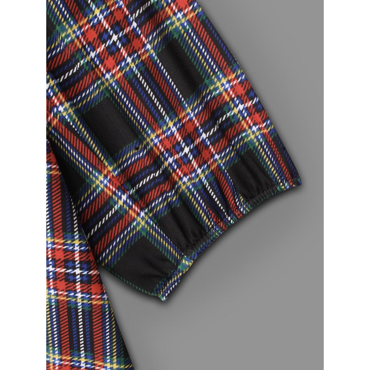 Plus Size Plaid Square Neckline Puffy Sleeve Midi Dress Black Women Elegant Non Square Neck Long Sleeve Curvy BloomChic 14-16/1X Product Image