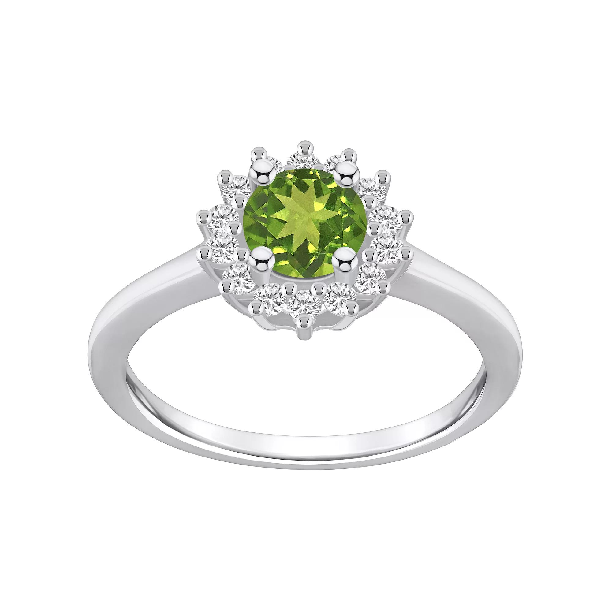 Alyson Layne 14k White Gold Peridot & 1/4 Carat T.W. Diamond Halo Ring, Women's, Size: 10, Green Product Image