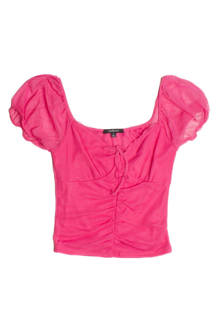 Pink Mesh Tie Up Milkmaid Top Product Image