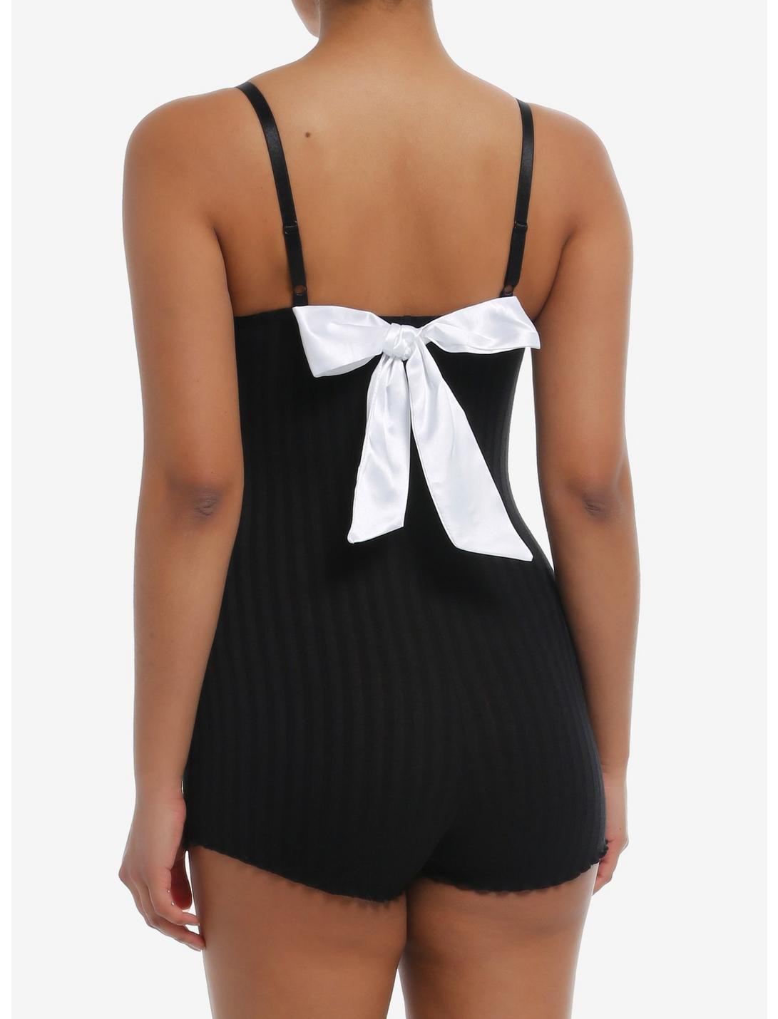 Sweet Society White Lace Bow Ribbed Cami Lounge Romper Product Image