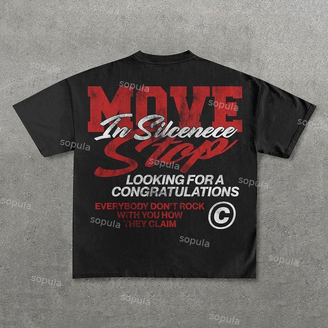 Vintage Move In Silence Graphic Casual Cotton T-Shirt Product Image