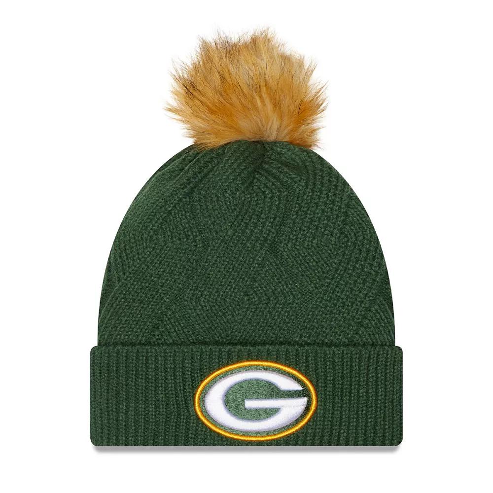 Women's New Era Green Green Bay Packers Snowy Cuffed Knit Hat with Pom Product Image