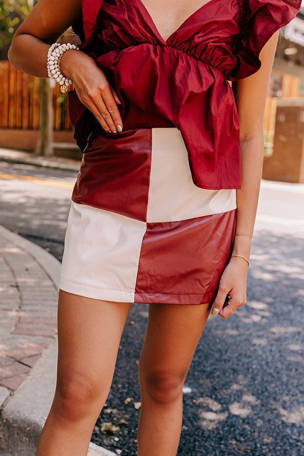 Varsity Squad Faux Leather Skort in Maroon Product Image