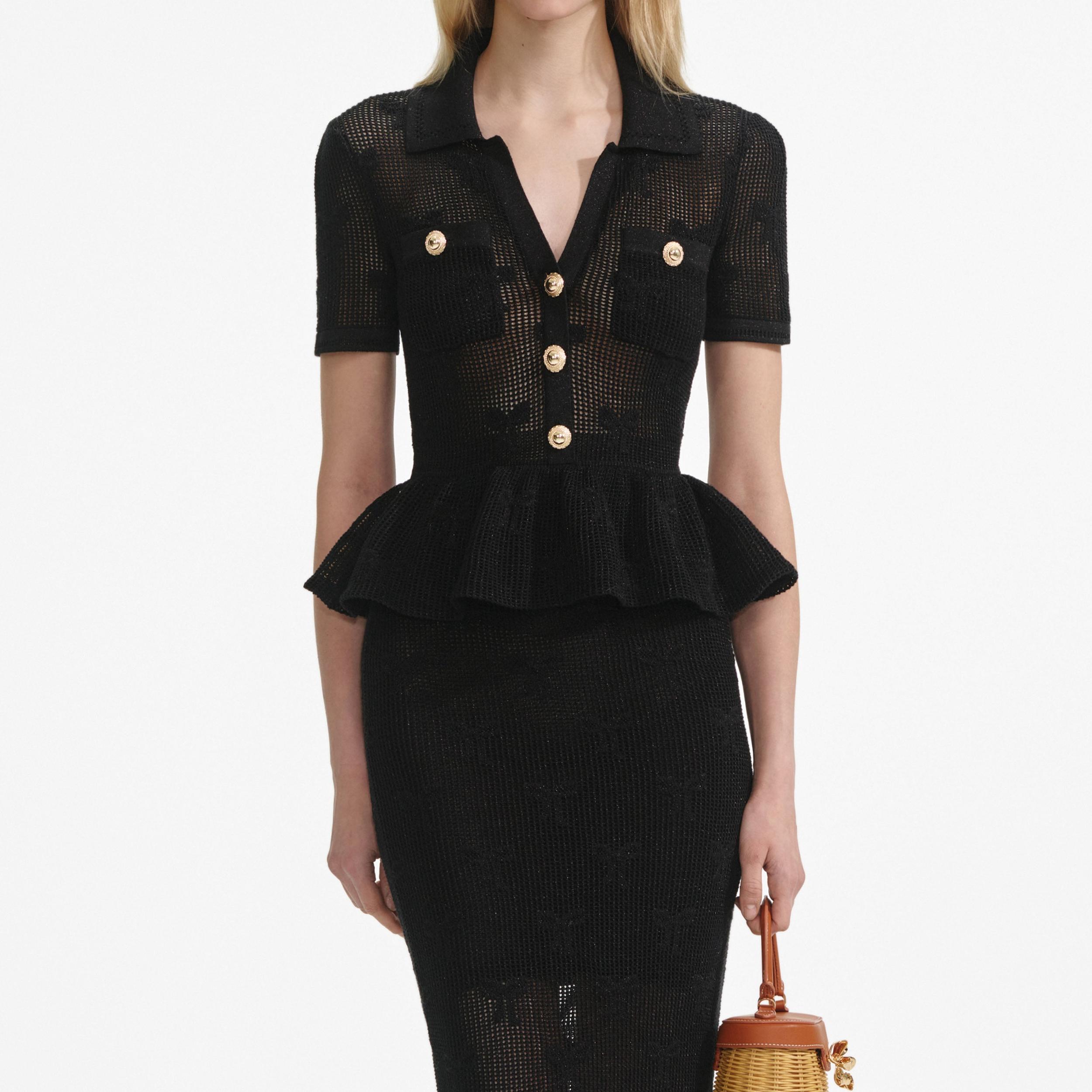 Black Bow Crochet Midi Dress Product Image