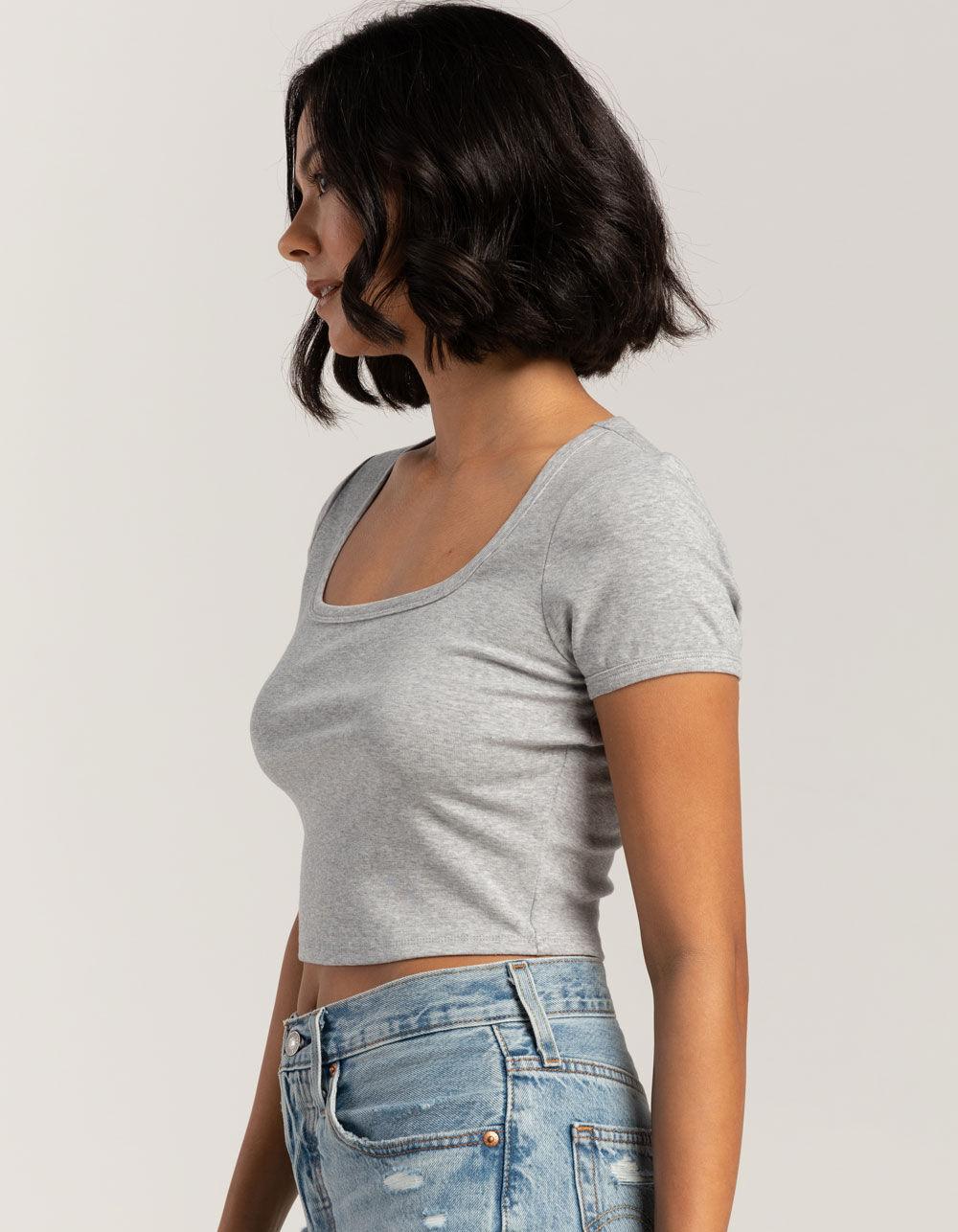 TILLYS Square Neck Womens Tee - HEATHER GRAY Product Image