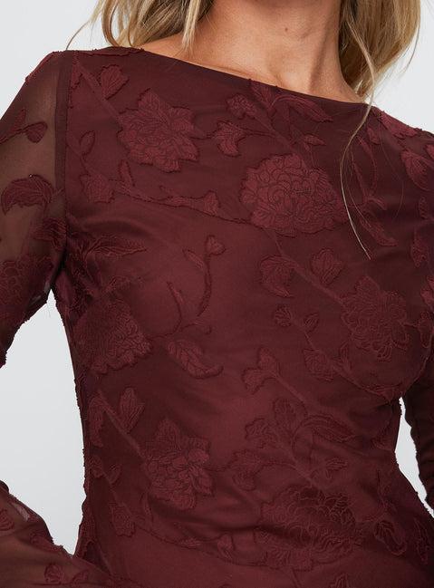 Jadee Long Sleeve Mini Dress Burgundy Floral Product Image
