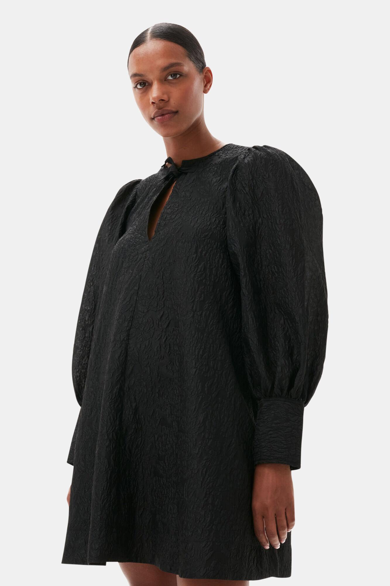 Black Jacquard Organza Mini Dress Product Image