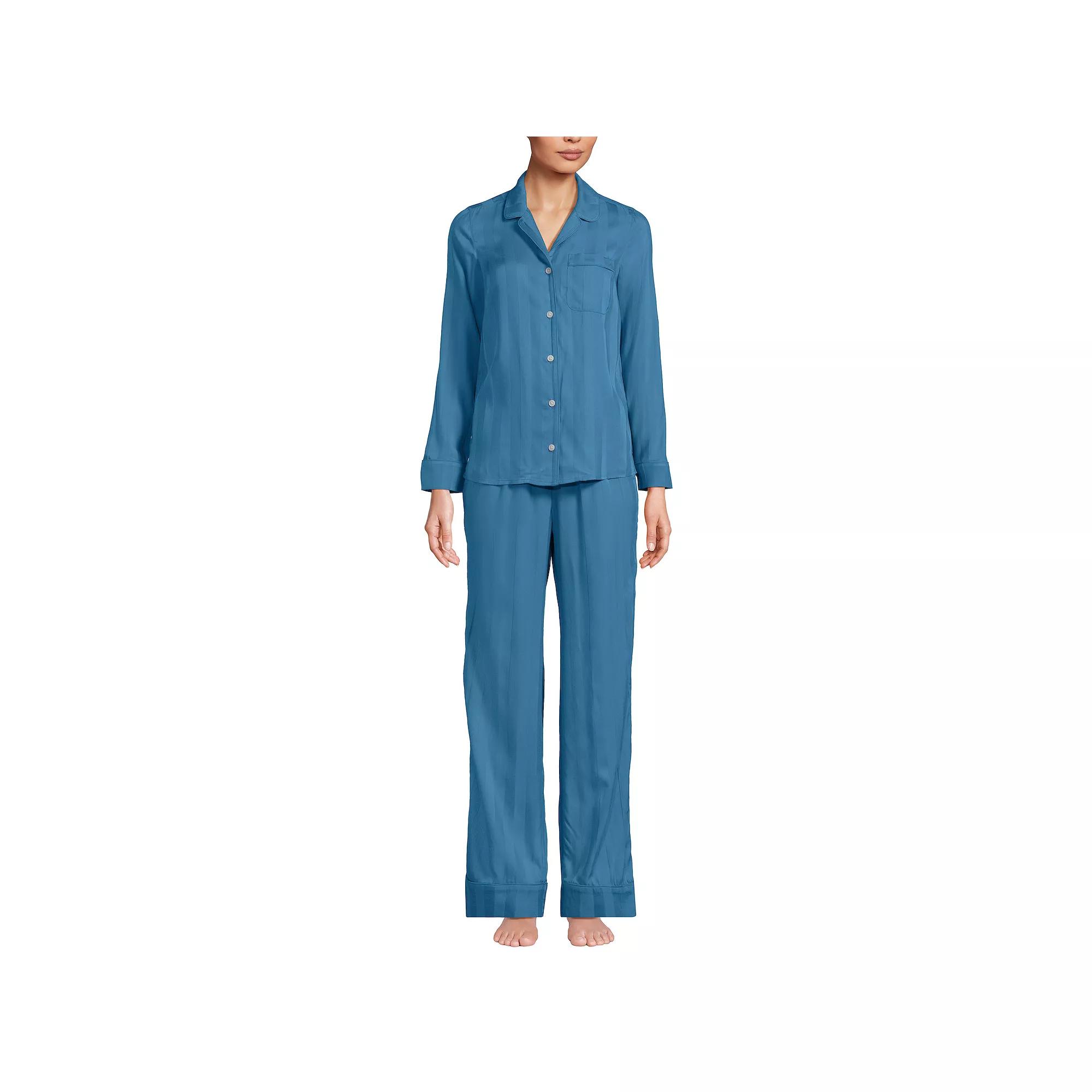Women's Lands' End Shadow Stripe Pajama Top & Pajama Pants Set, Size: XL, Aegean Coast Product Image