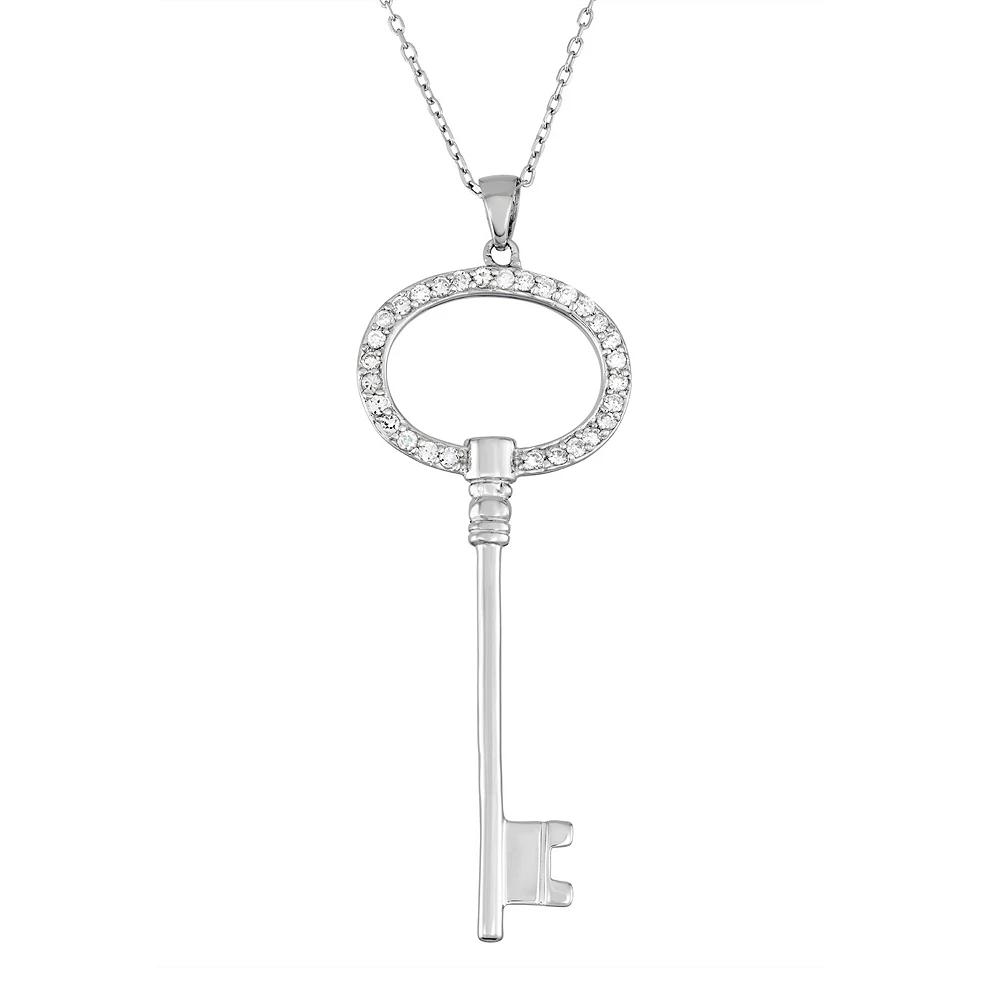 Sterling Silver Cubic Zirconia Key Pendant Necklace, Women's, Size: 18", White Product Image