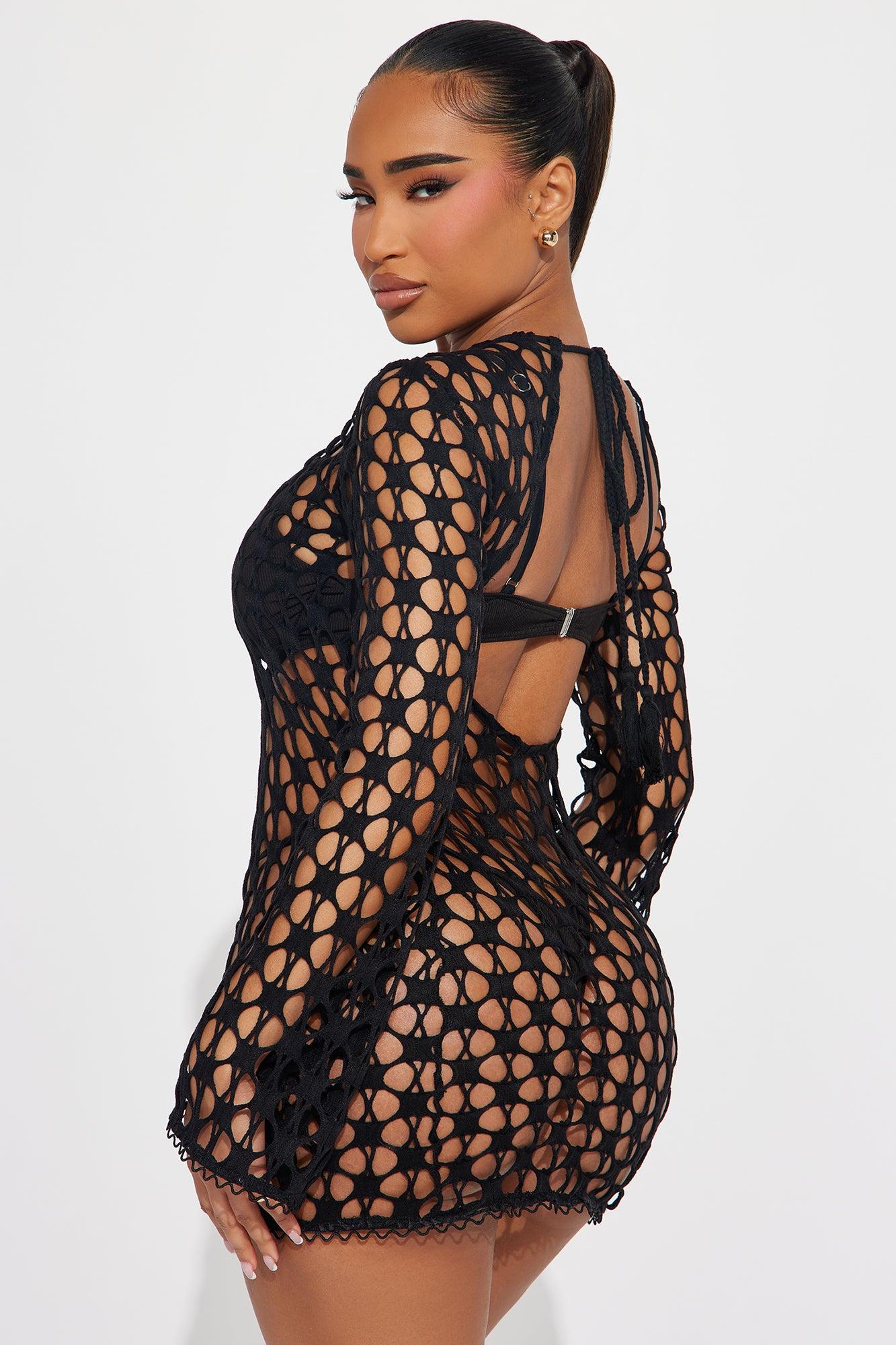 Summer Kiss Cover Up Mini Dress - Black Product Image