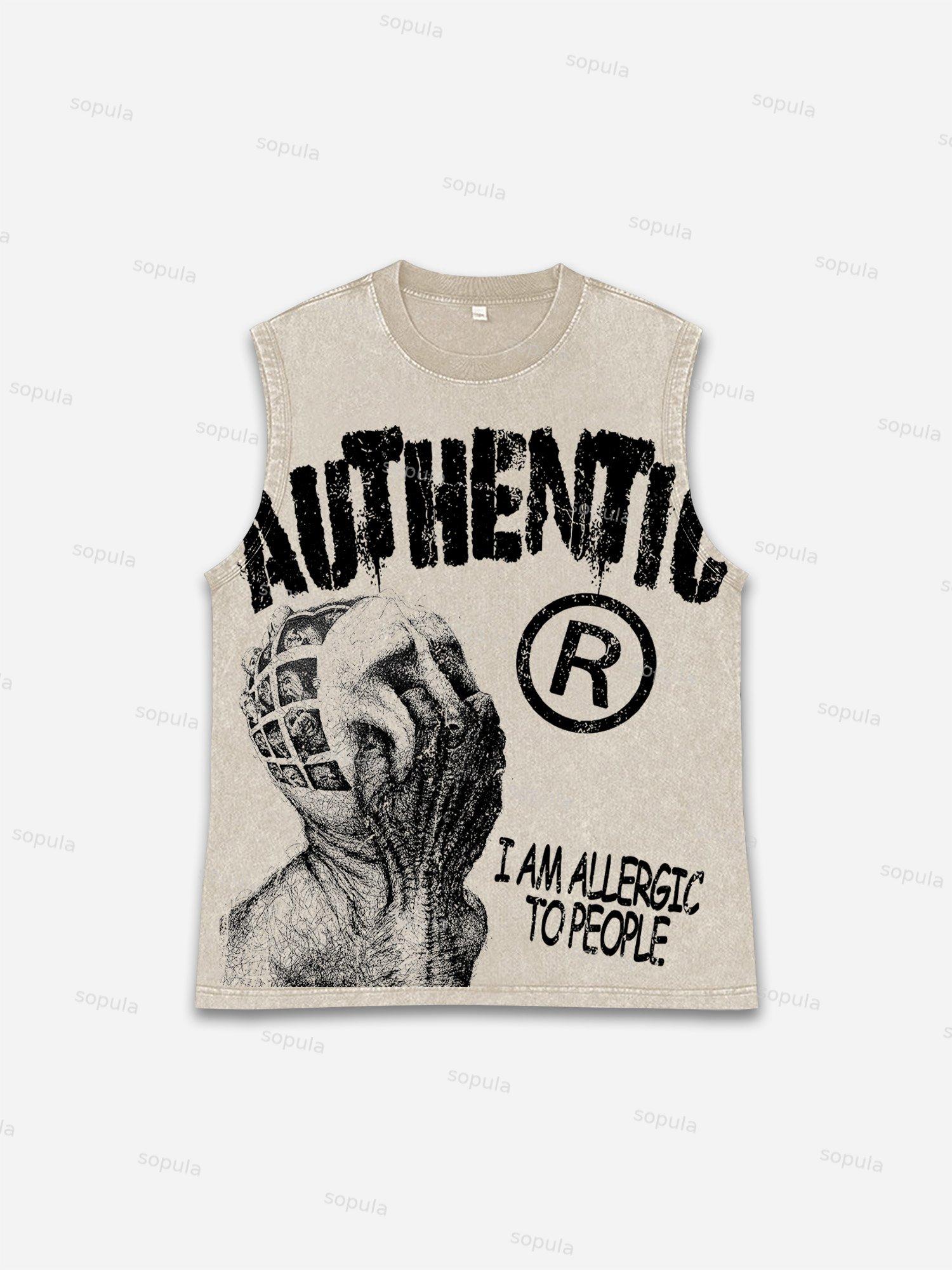 I Am Allergic To People Graphic Print Washed Tank Top Product Image