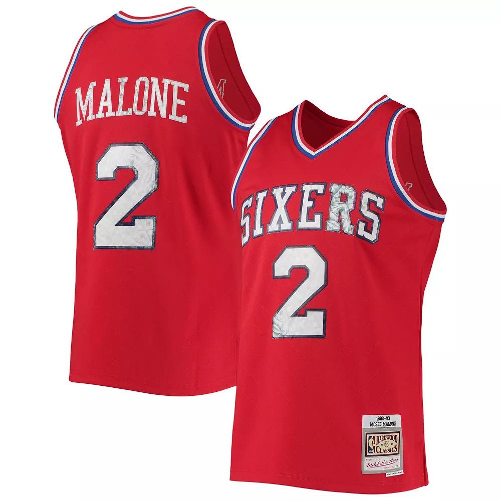 Men's Mitchell & Ness Moses Malone Red Philadelphia 76ers 1982/83 Hardwood Classics NBA 75th Anniversary Diamond Swingman Jersey, Size: Small, 76r Red Product Image