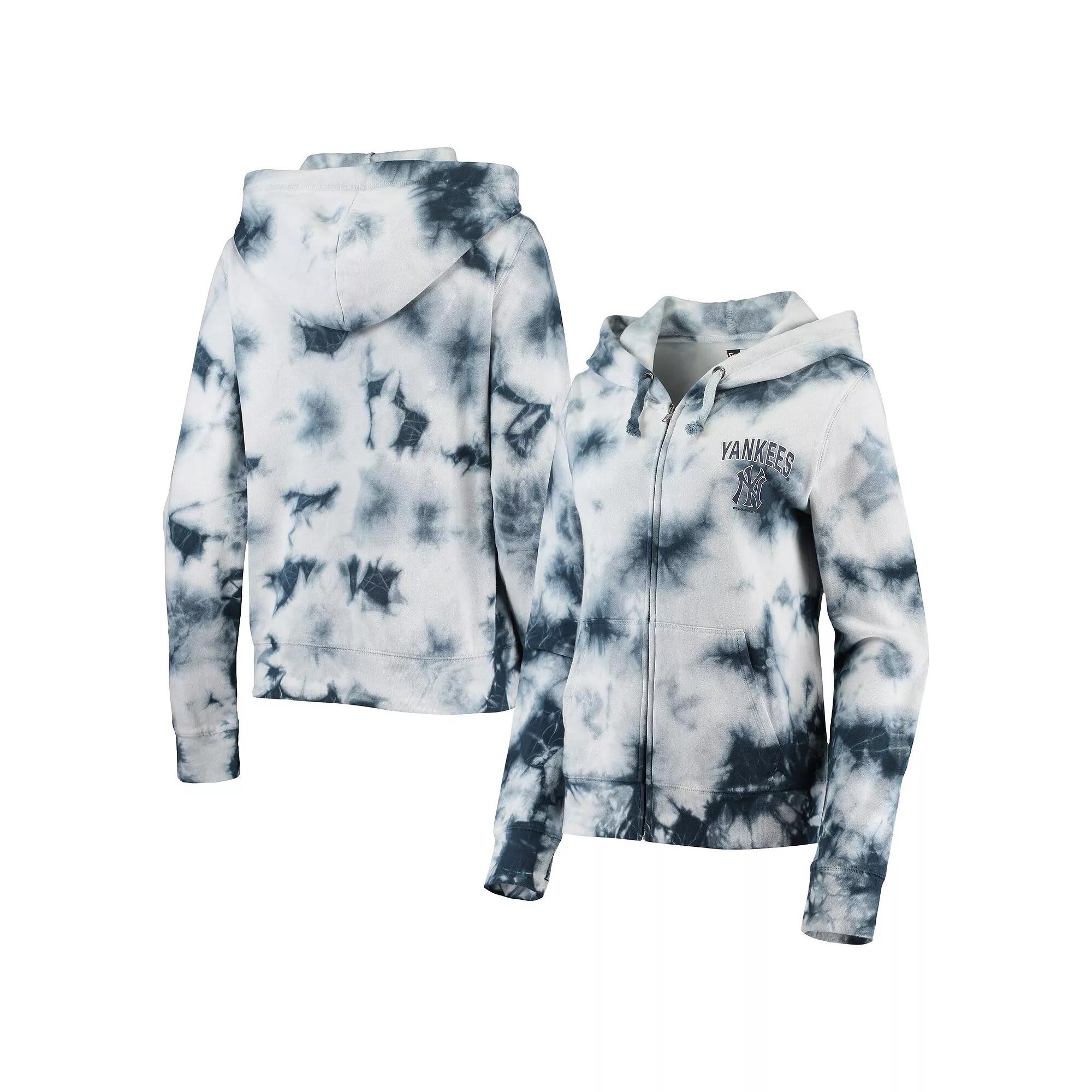 Womens New Era New York Yankees Tie-Dye Fleece Full-Zip Hoodie Blue Product Image